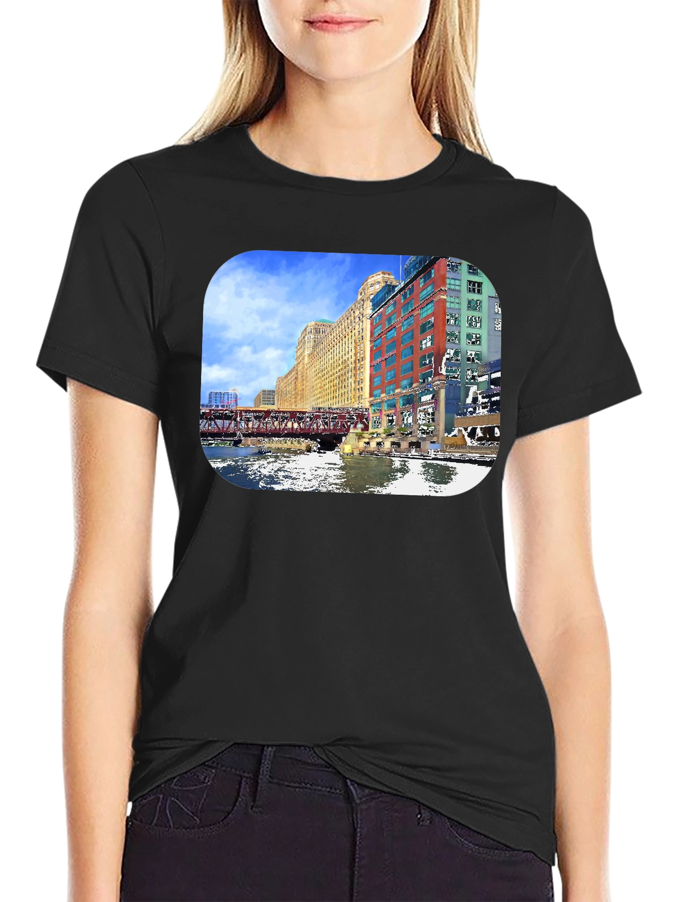 Chicago River Cityscape Graphic T-Shirt