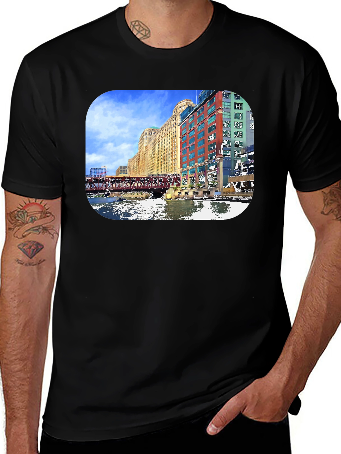Chicago River Cityscape Graphic T-Shirt