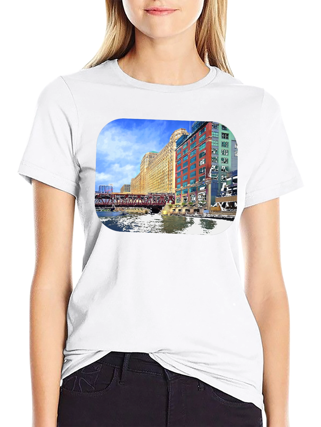 Chicago River Cityscape Graphic T-Shirt