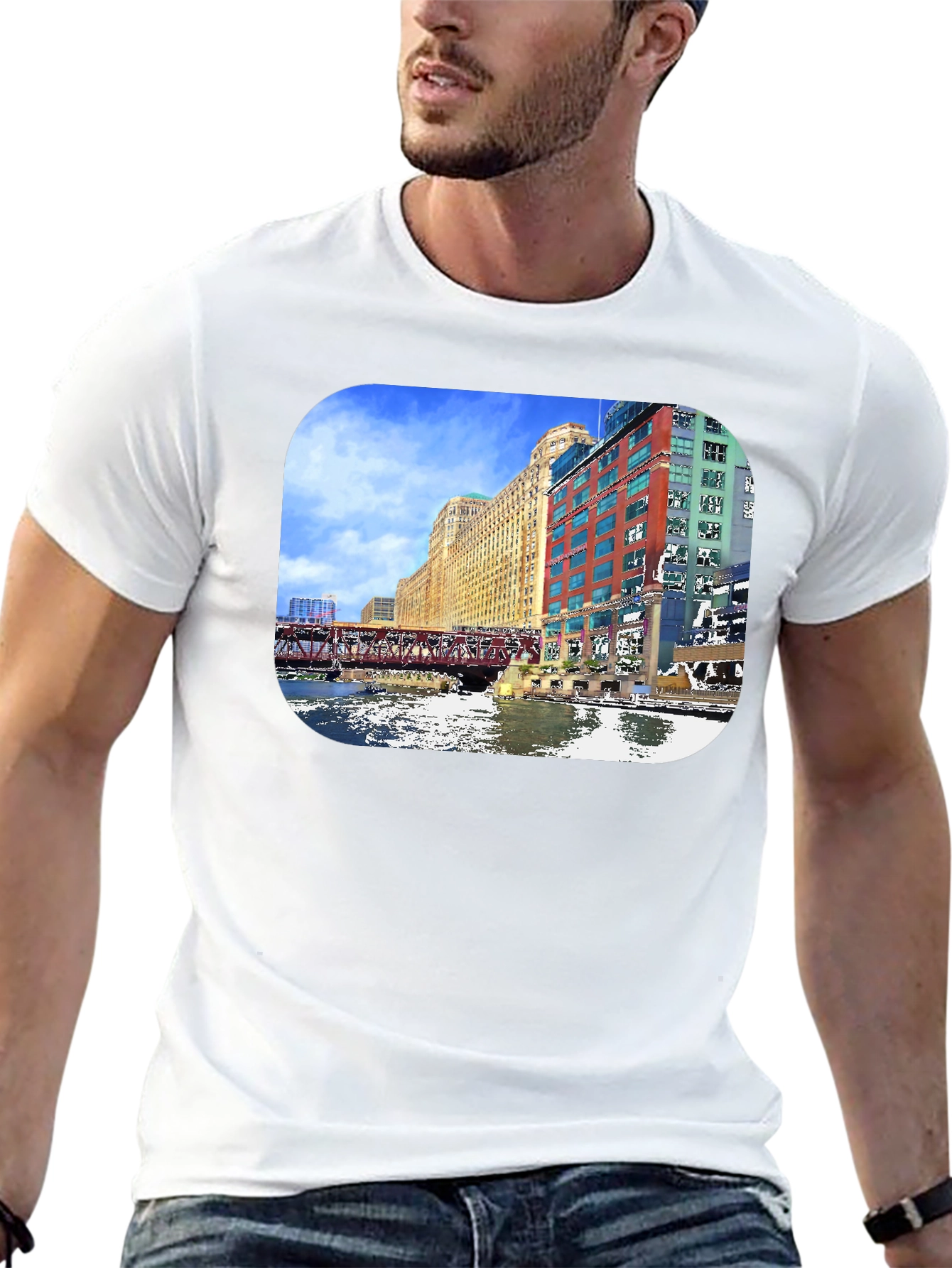 Chicago River Cityscape Graphic T-Shirt