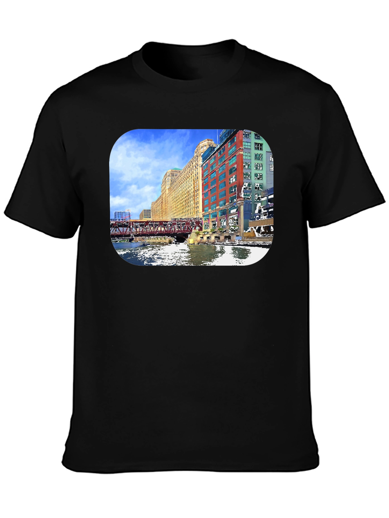 Chicago River Cityscape Graphic T-Shirt
