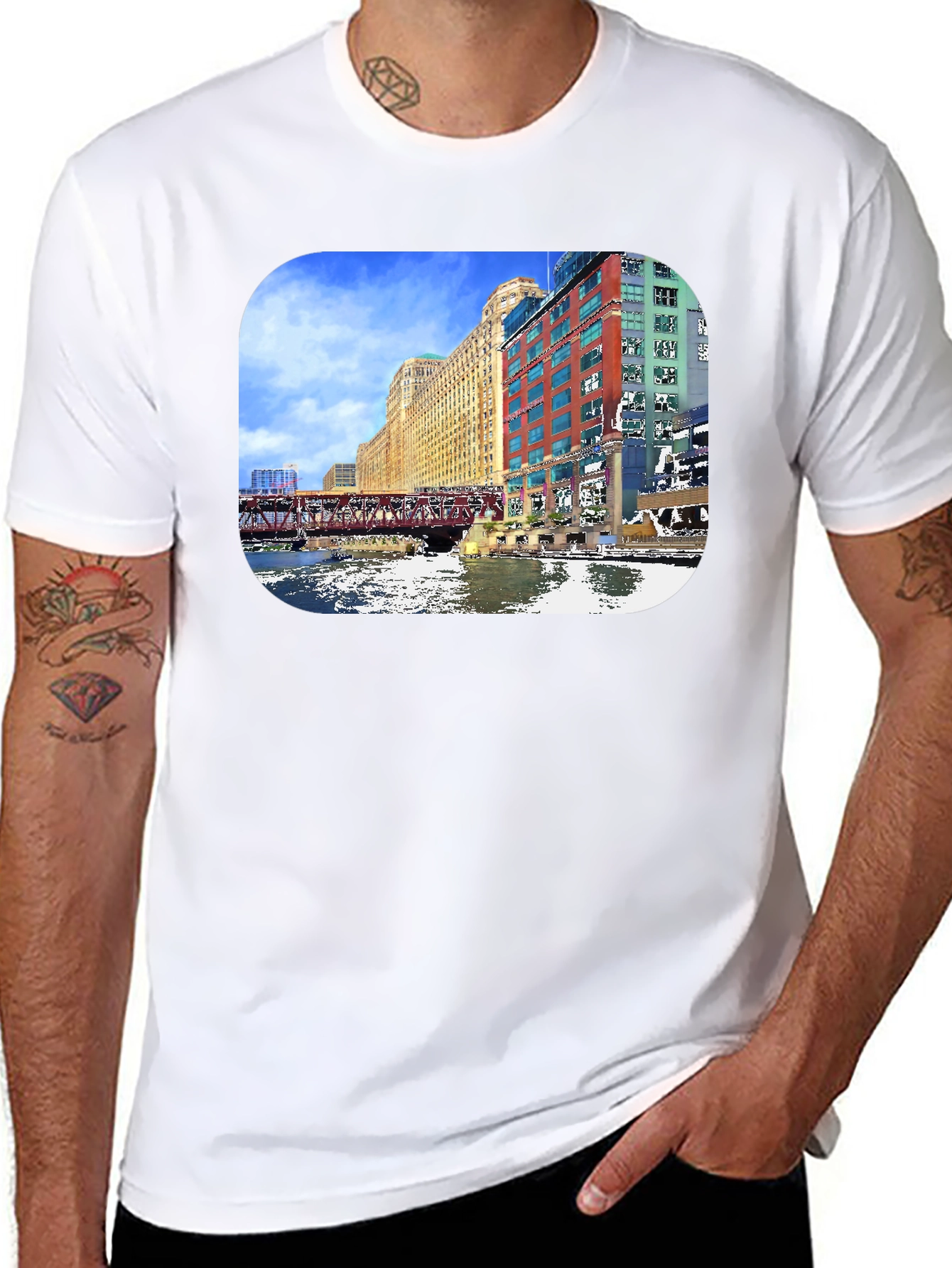 Chicago River Cityscape Graphic T-Shirt