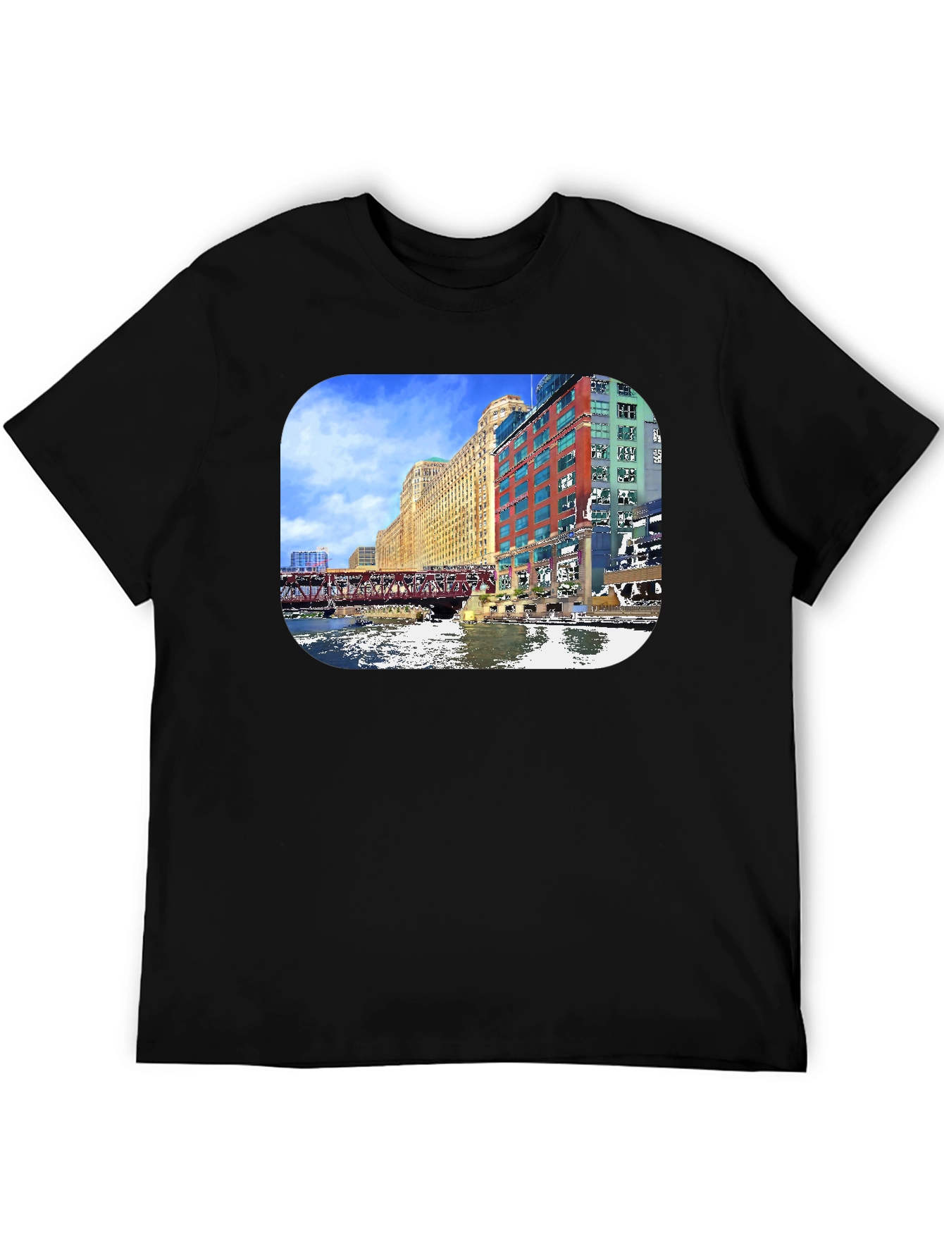 Chicago River Cityscape Graphic T-Shirt