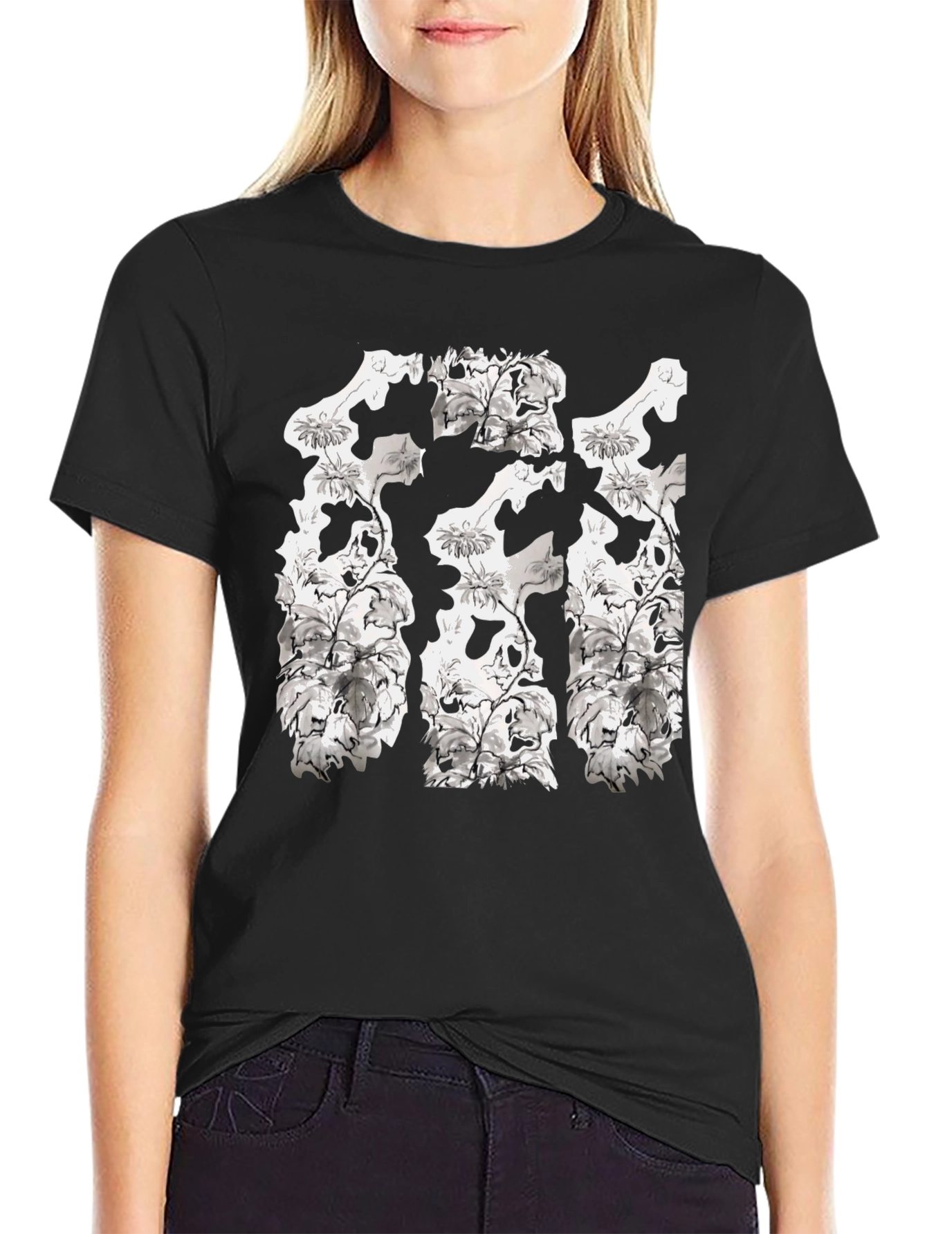 Floral Skull T-Shirt - Black