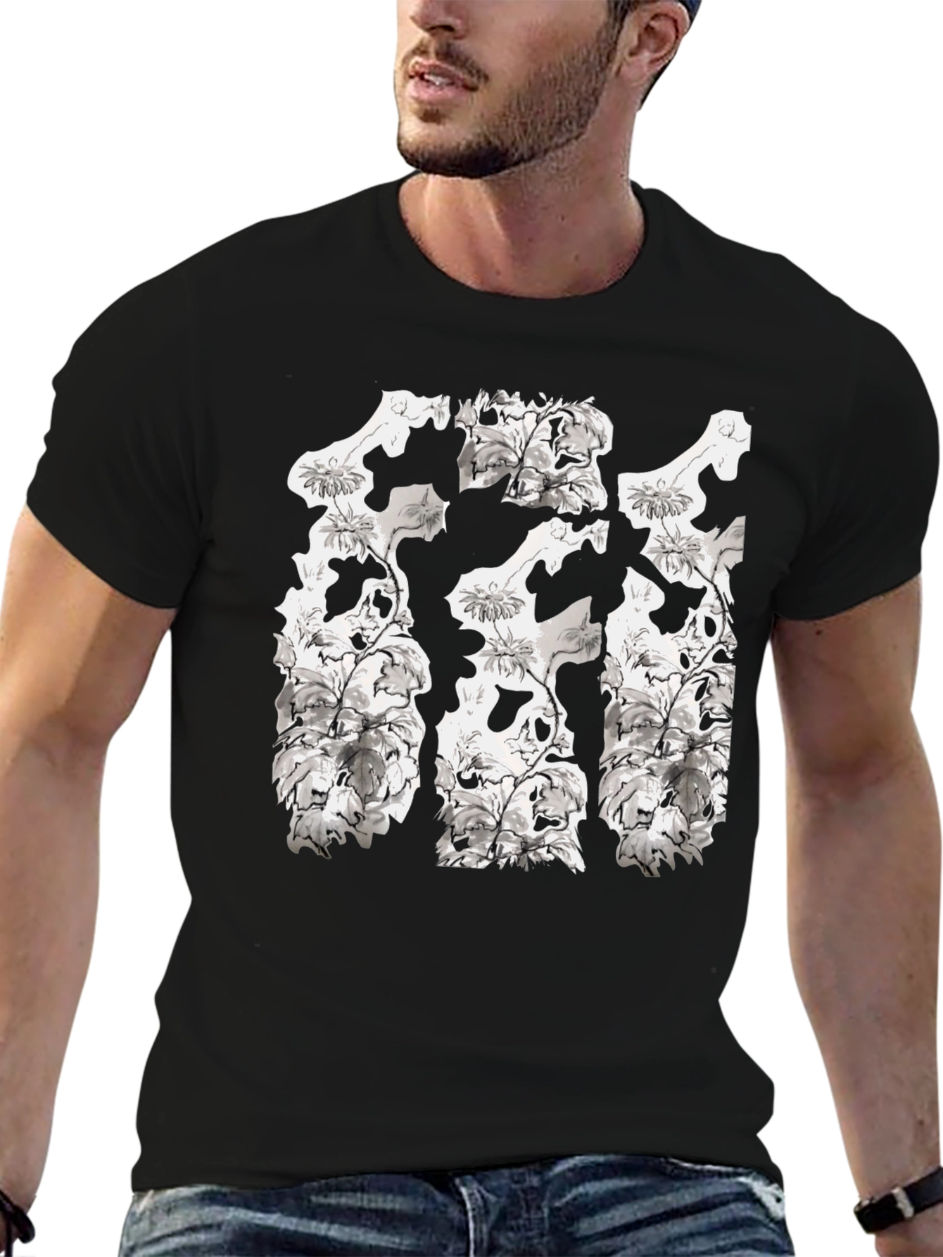 Floral Skull T-Shirt - Black