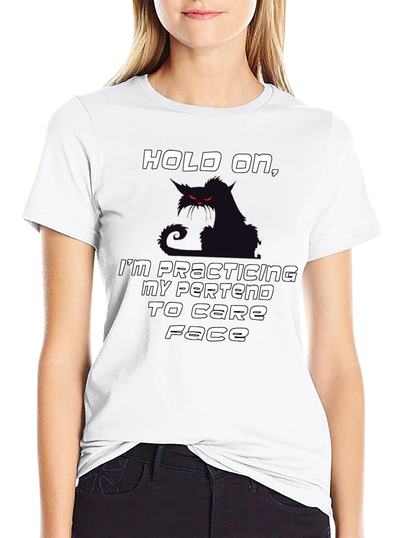 Sarcastic Cat T-Shirt: Practicing My Pretend to Care Face