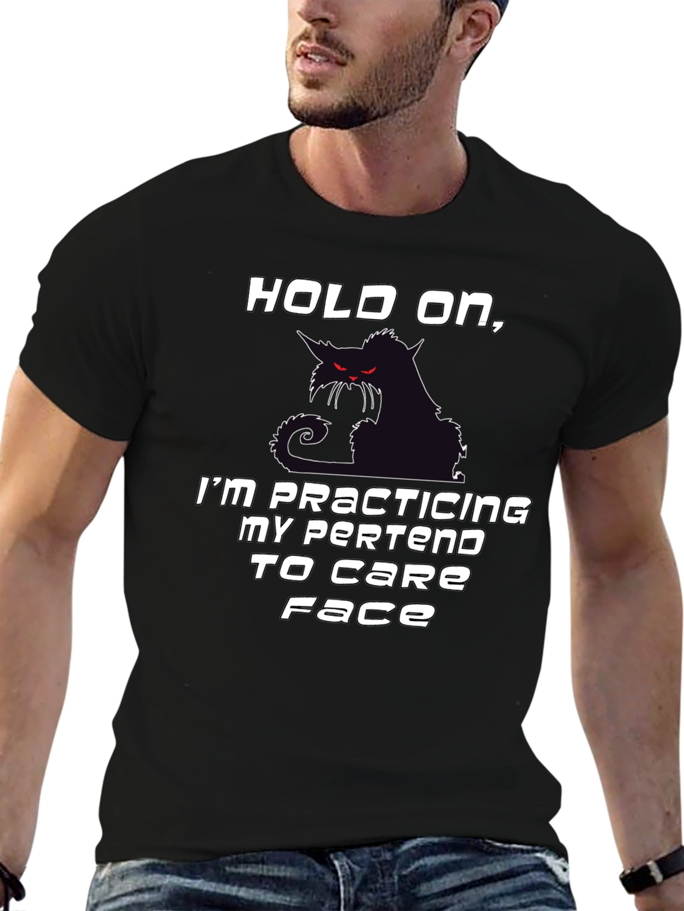 Sarcastic Cat T-Shirt: Practicing My Pretend to Care Face