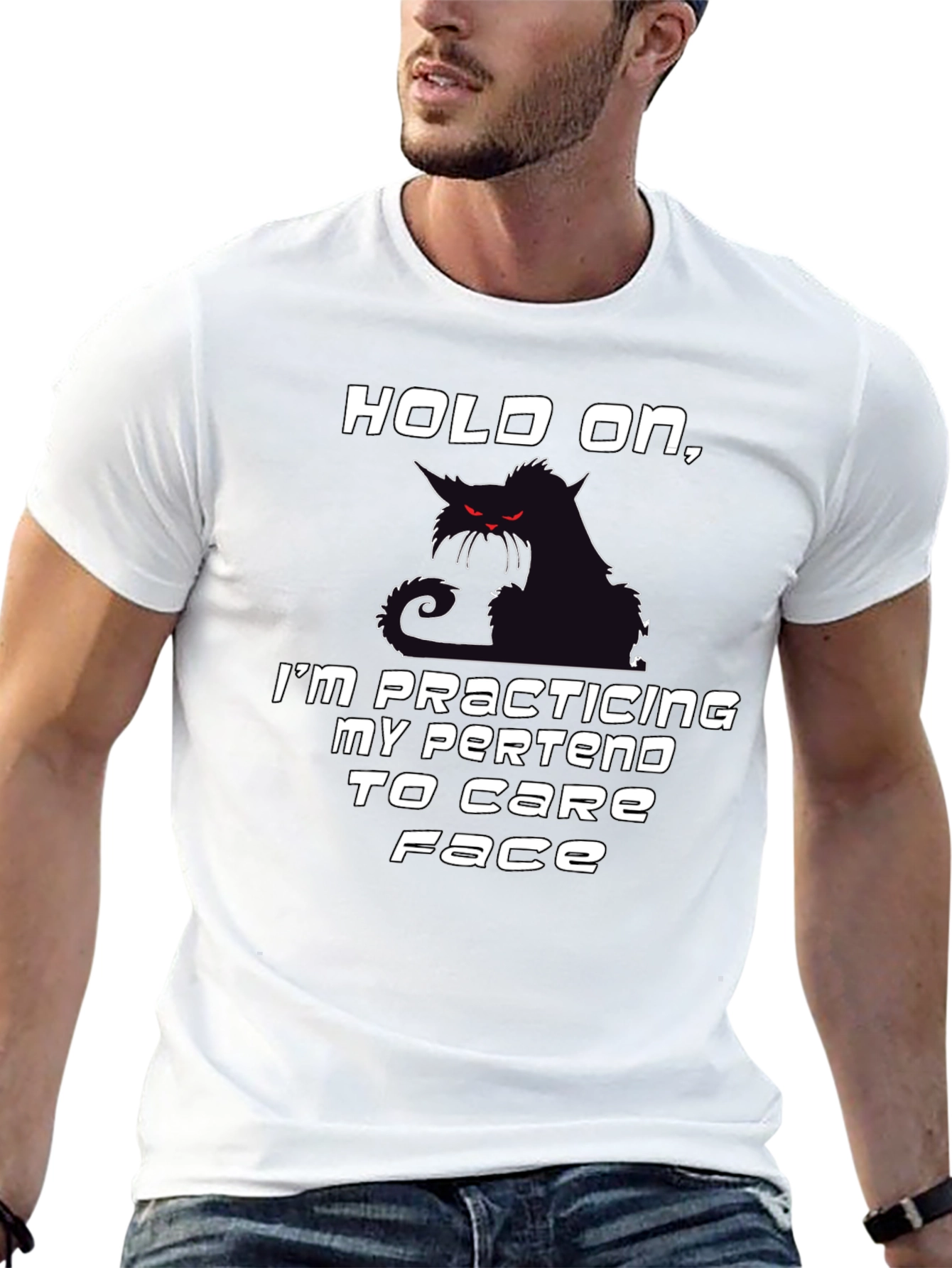 Sarcastic Cat T-Shirt: Practicing My Pretend to Care Face
