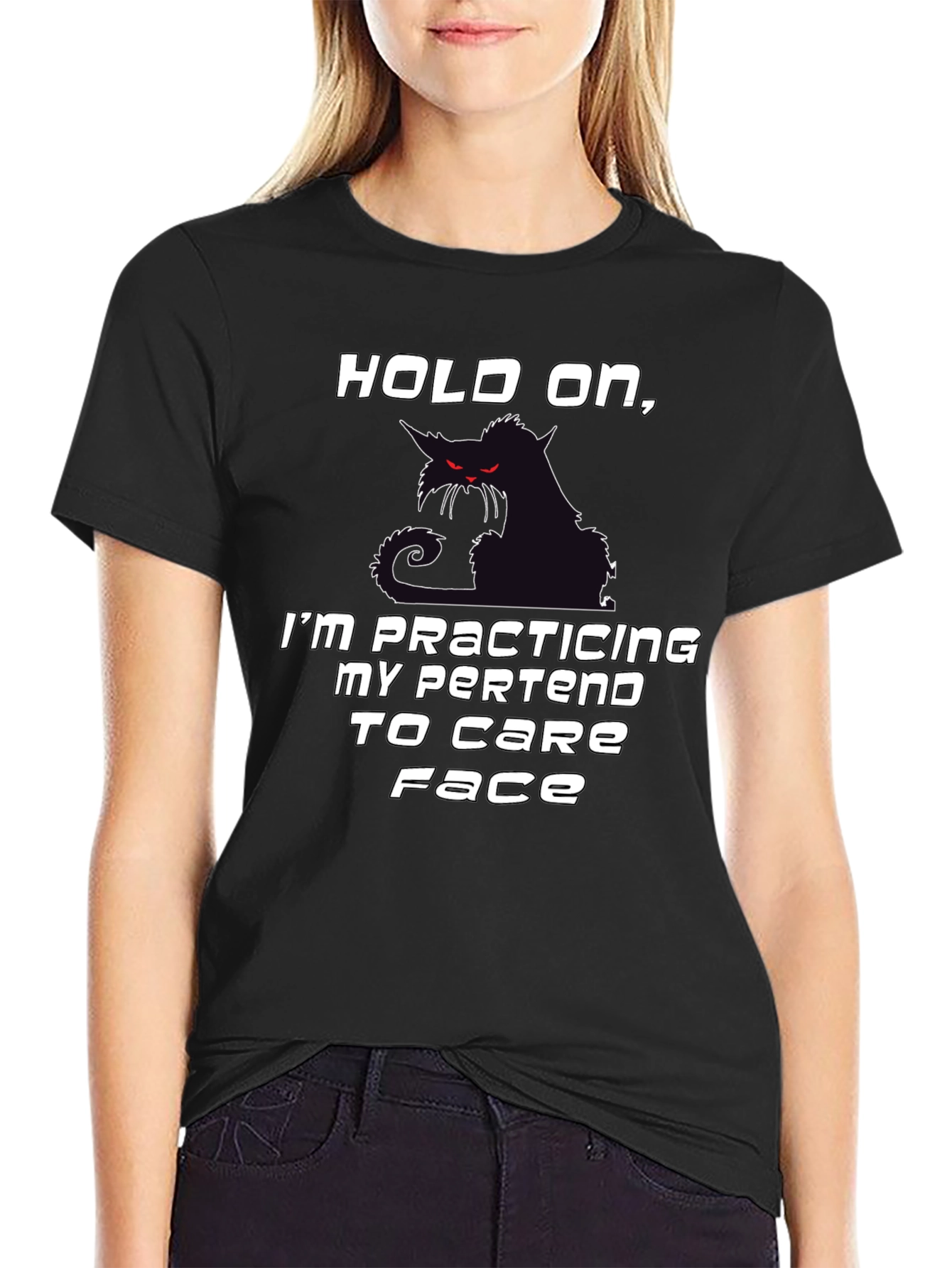 Sarcastic Cat T-Shirt: Practicing My Pretend to Care Face