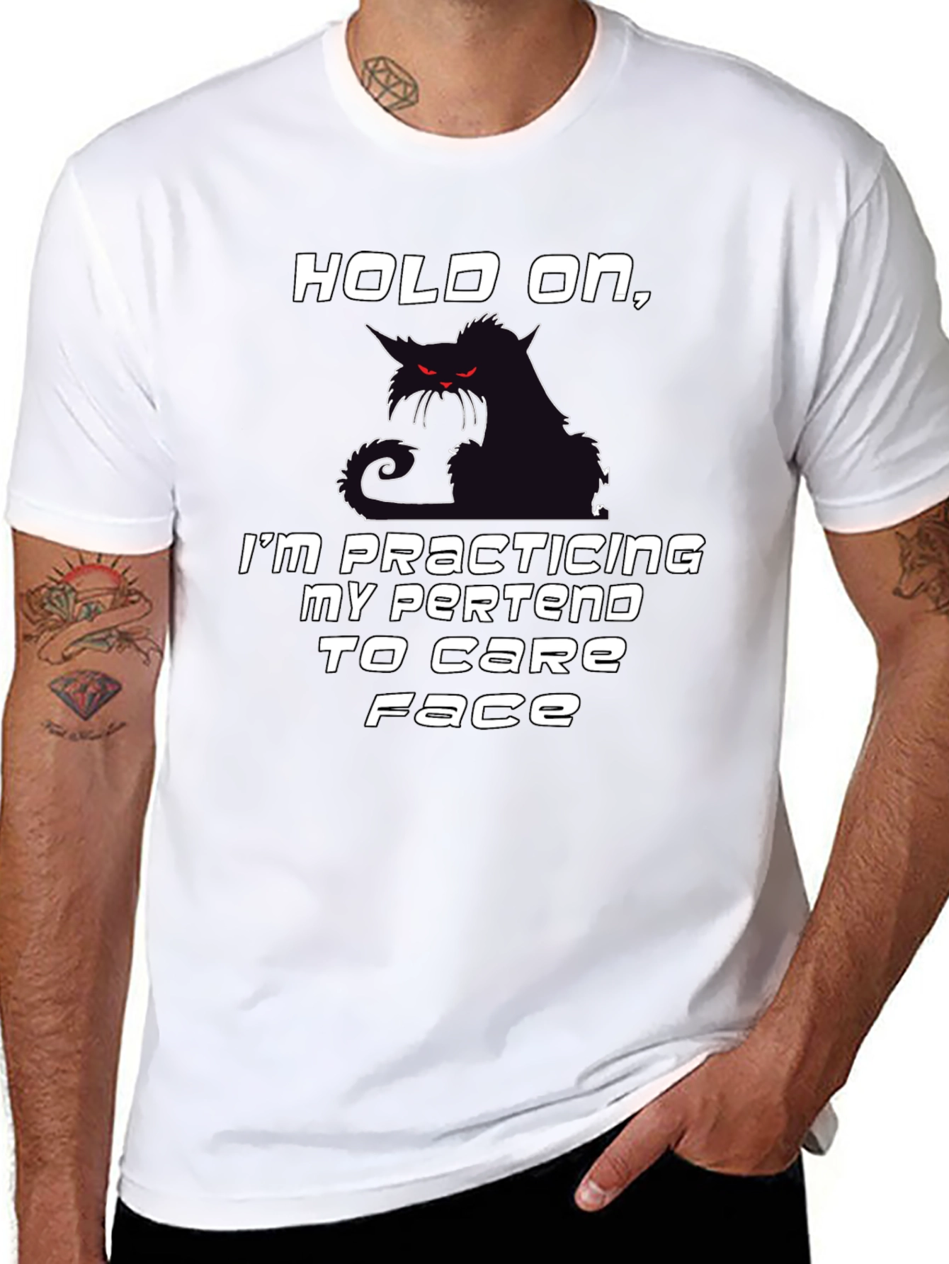 Sarcastic Cat T-Shirt: Practicing My Pretend to Care Face