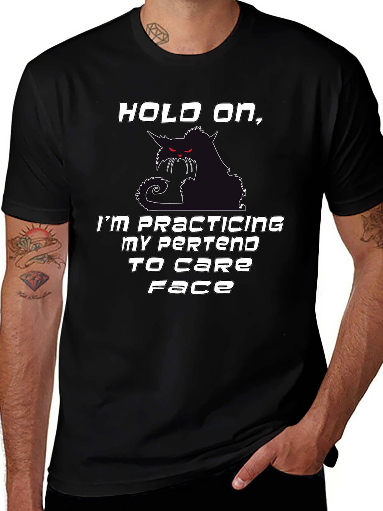 Sarcastic Cat T-Shirt: Practicing My Pretend to Care Face