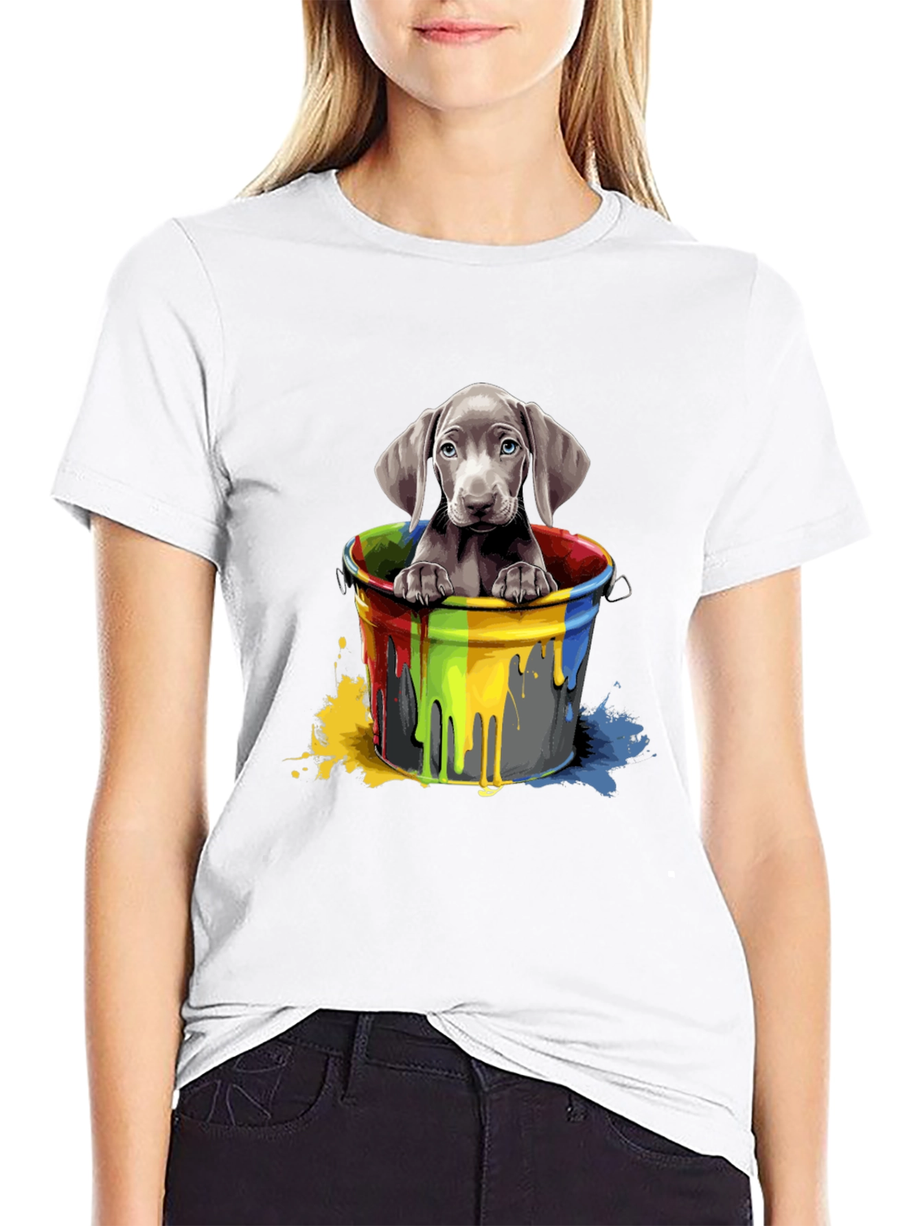 Dog in Paint Bucket Graphic Tee - Black