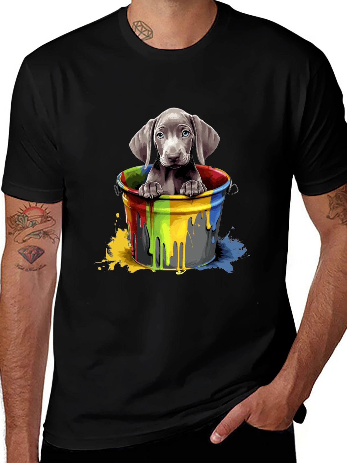 Dog in Paint Bucket Graphic Tee - Black
