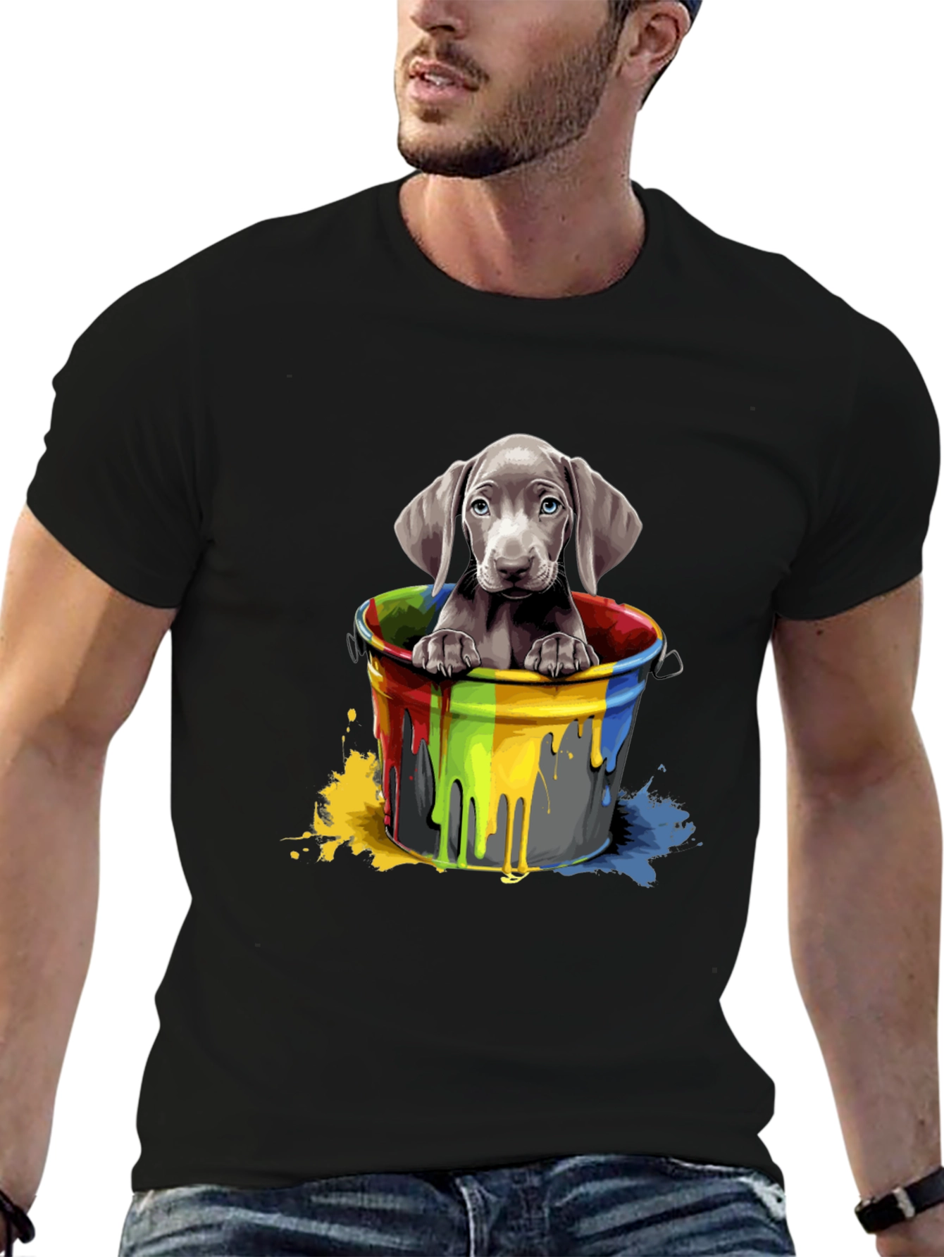 Dog in Paint Bucket Graphic Tee - Black