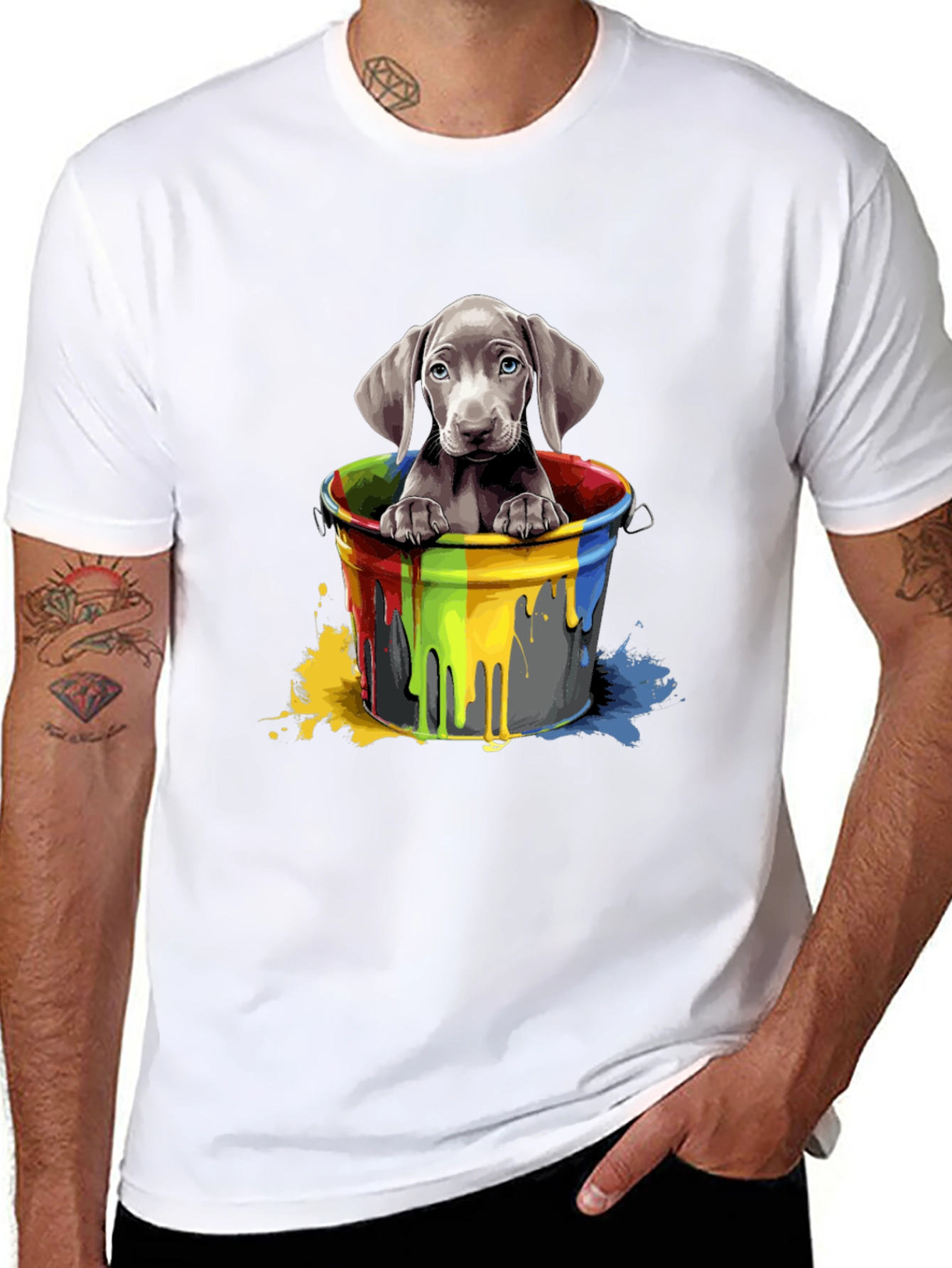 Dog in Paint Bucket Graphic Tee - Black