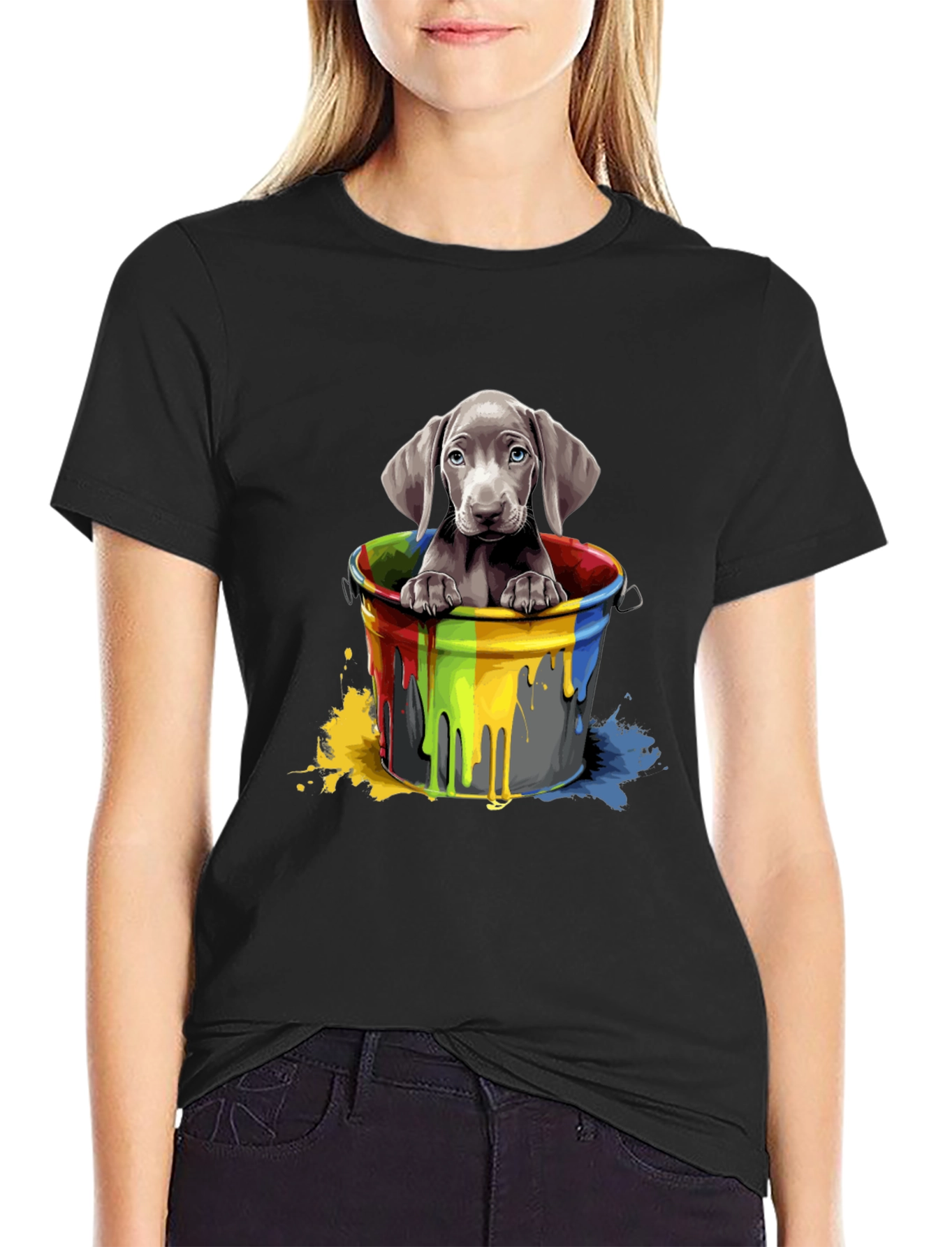 Dog in Paint Bucket Graphic Tee - Black