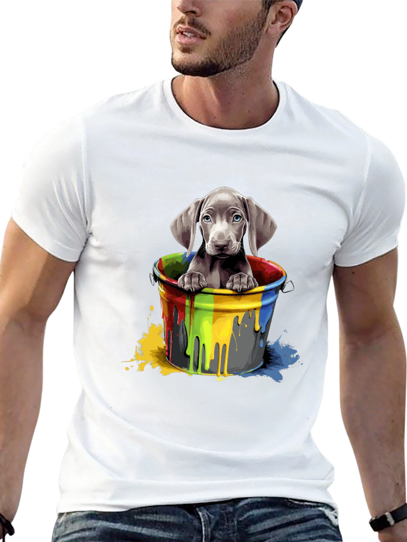 Dog in Paint Bucket Graphic Tee - Black