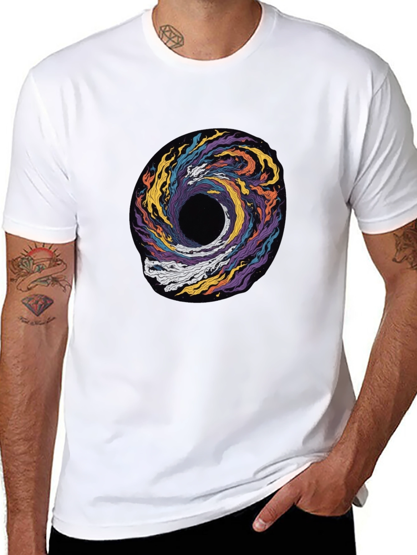 Cosmic Swirl Graphic Tee - Black Cotton T-Shirt