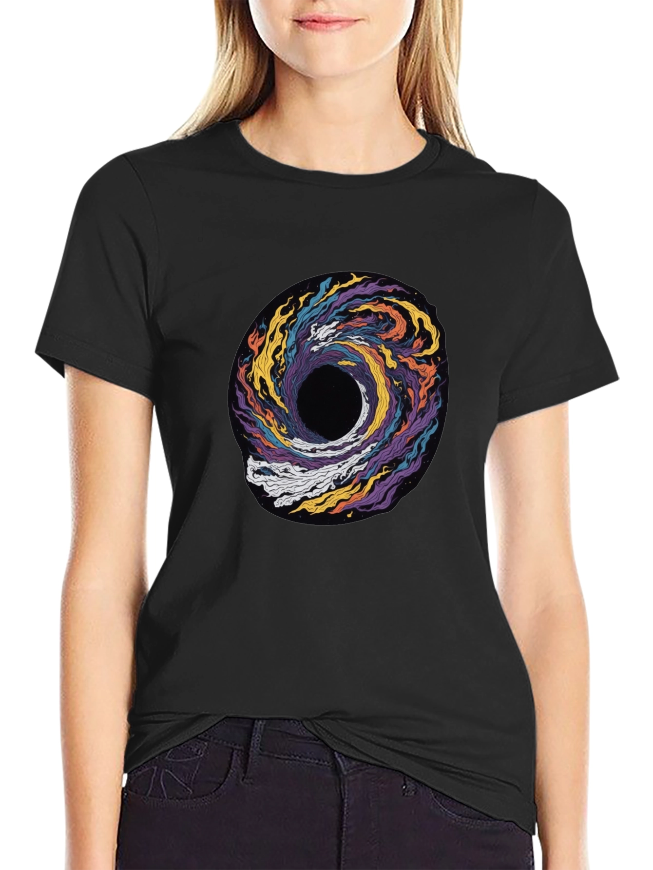 Cosmic Swirl Graphic Tee - Black Cotton T-Shirt