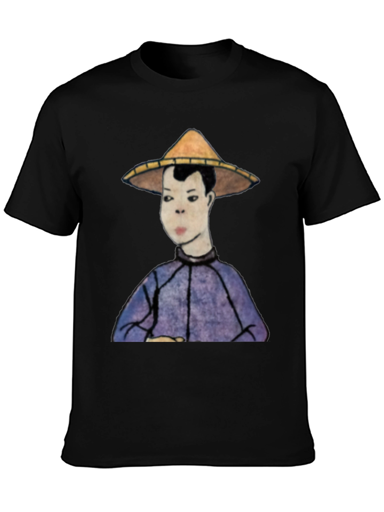 Mans Black T-Shirt with Rice Hat Graphic