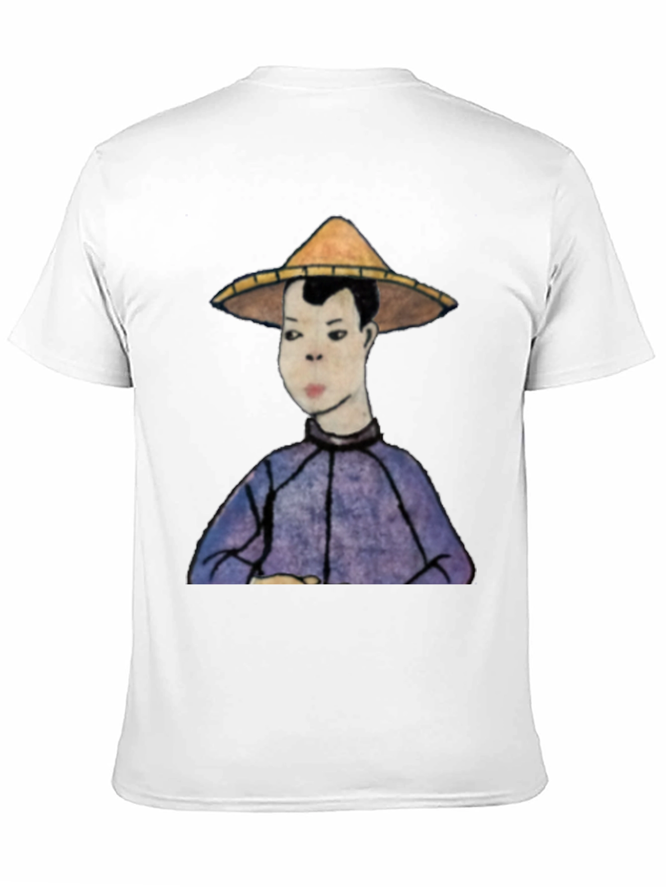 Mans Black T-Shirt with Rice Hat Graphic