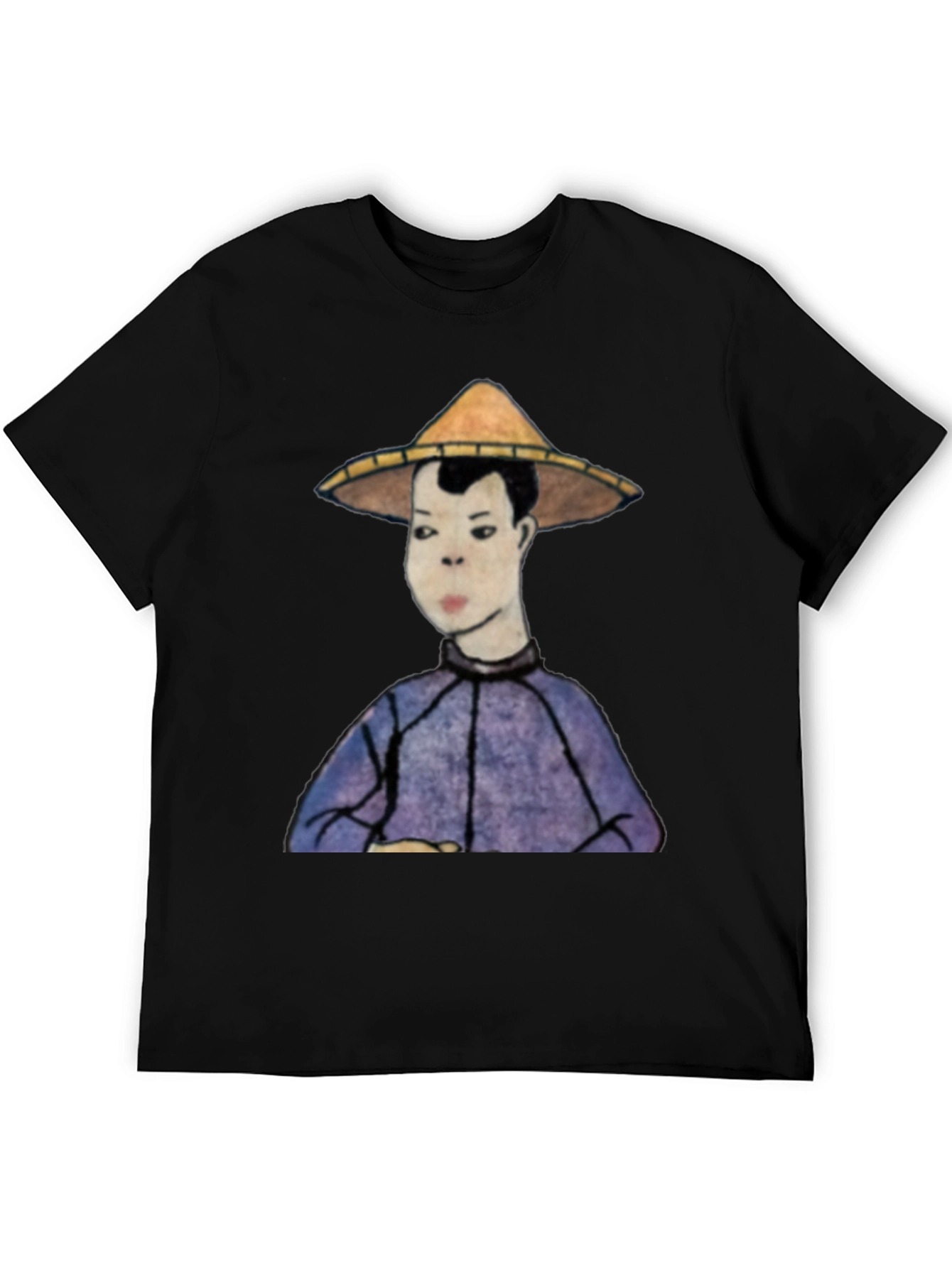Mans Black T-Shirt with Rice Hat Graphic