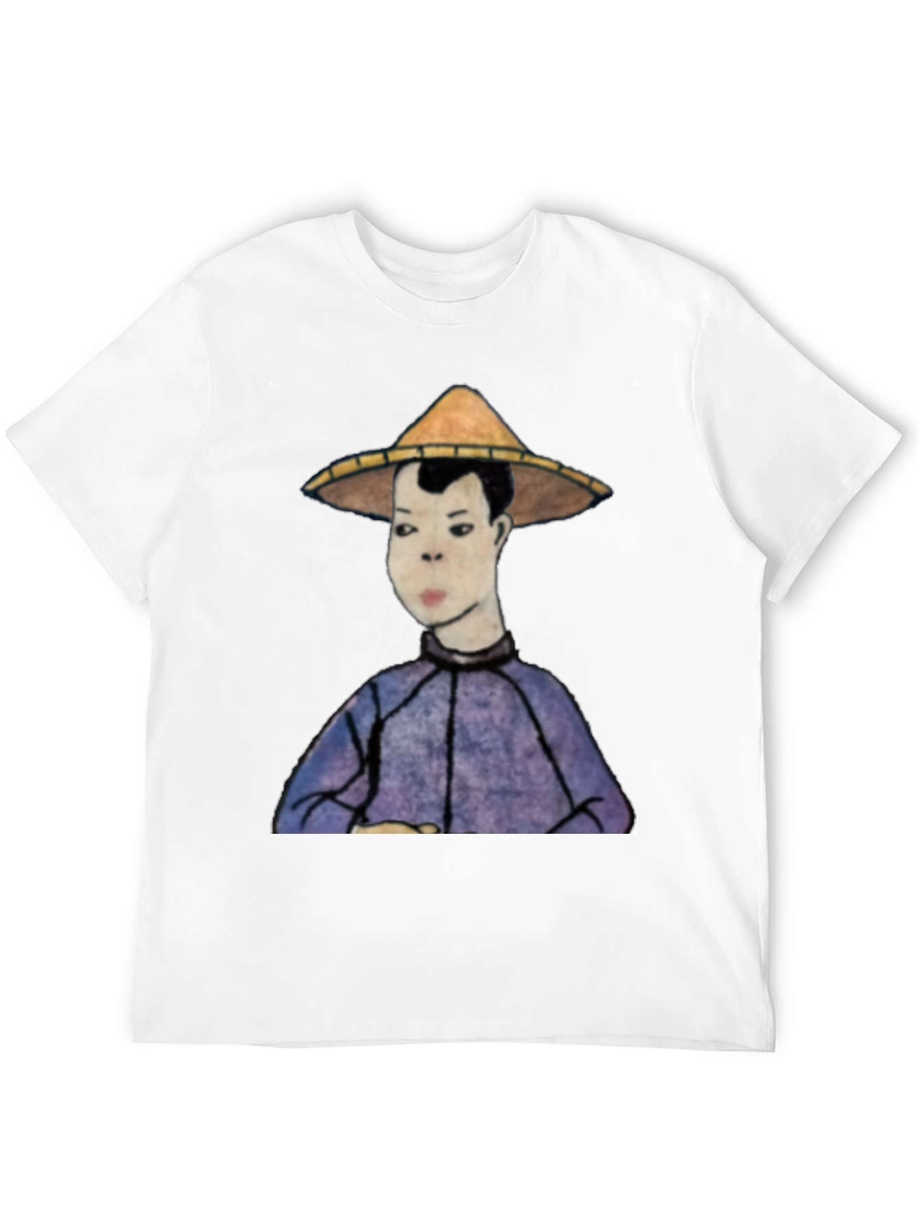 Mans Black T-Shirt with Rice Hat Graphic