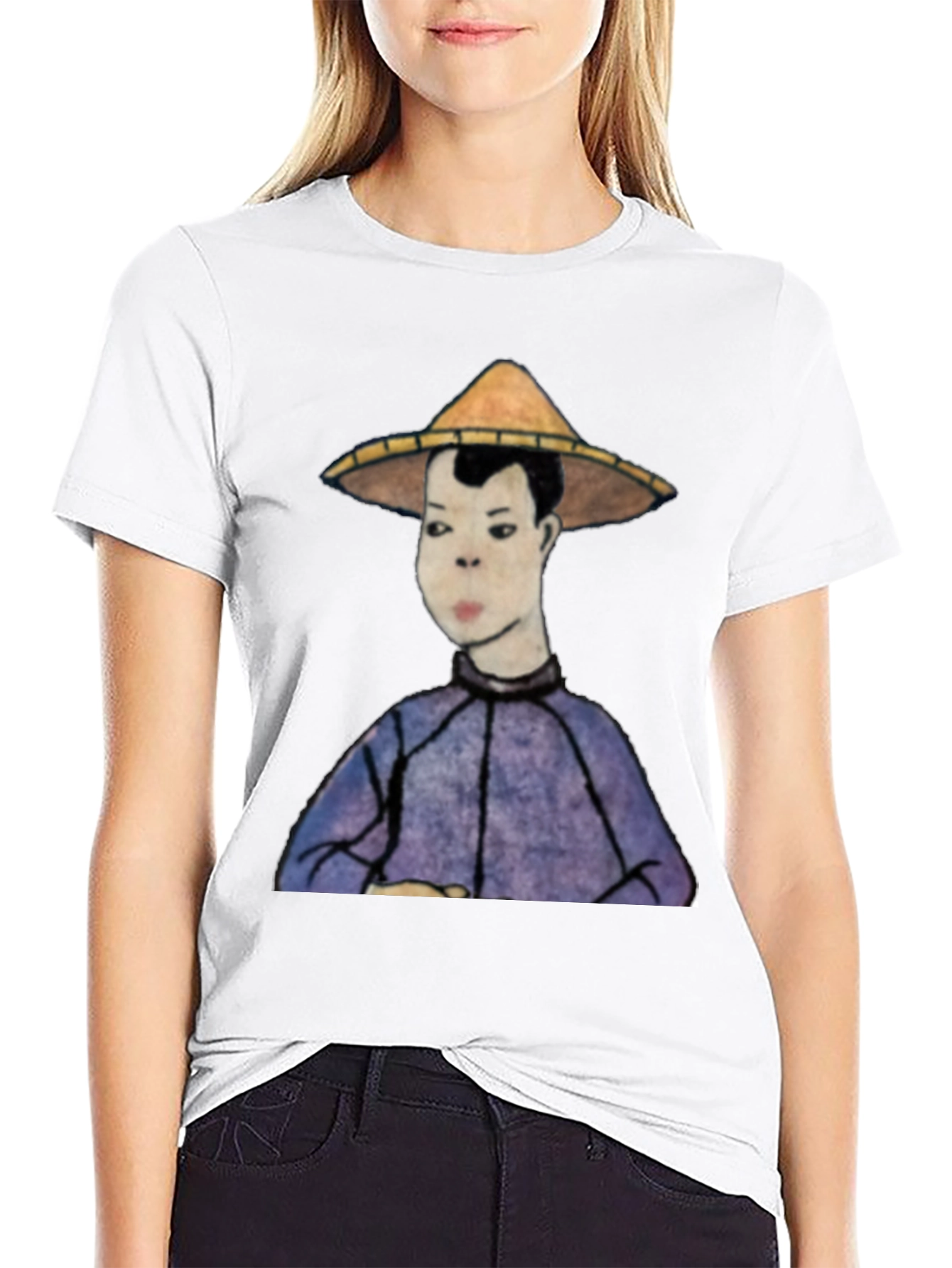 Mans Black T-Shirt with Rice Hat Graphic