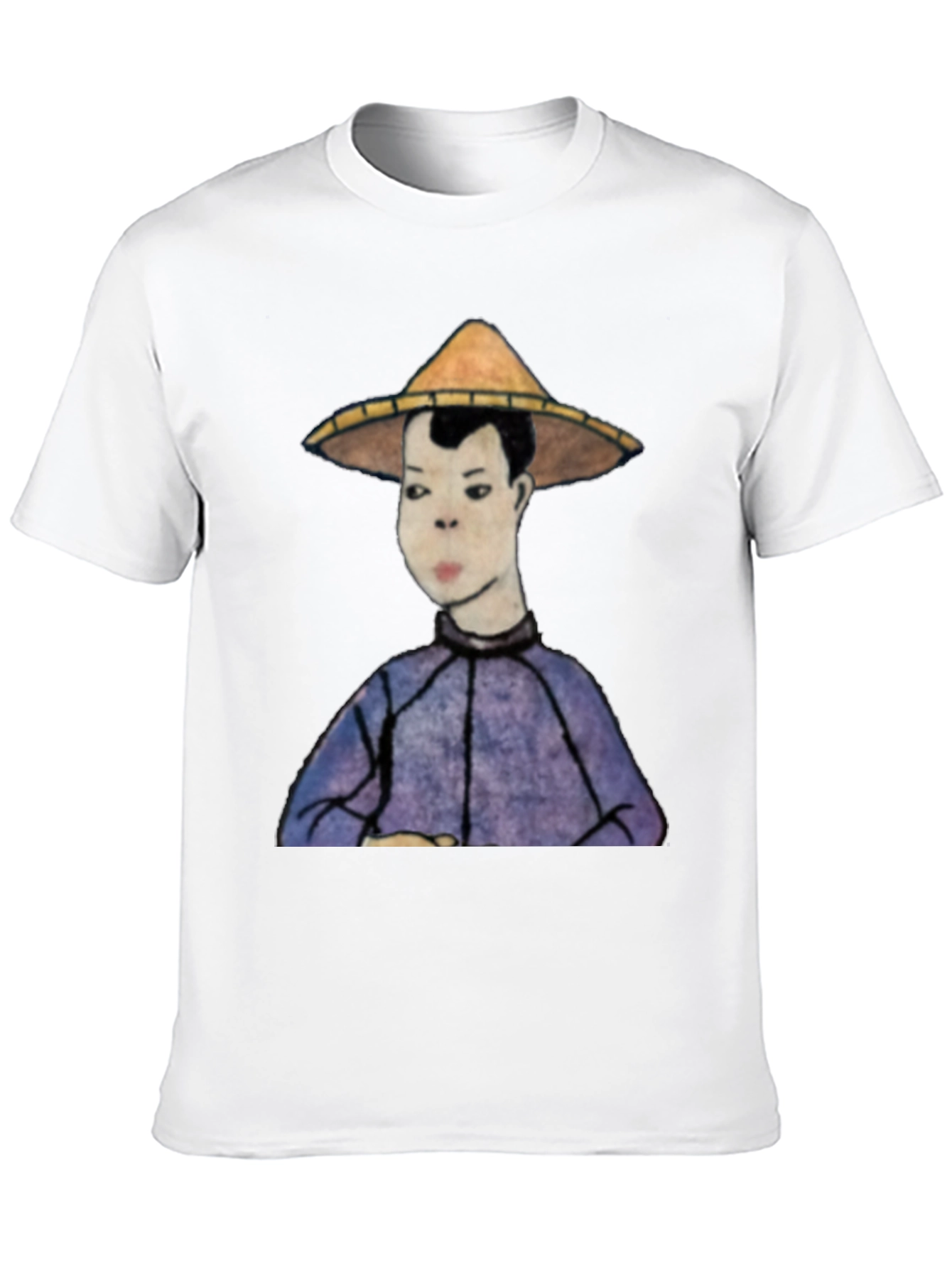 Mans Black T-Shirt with Rice Hat Graphic