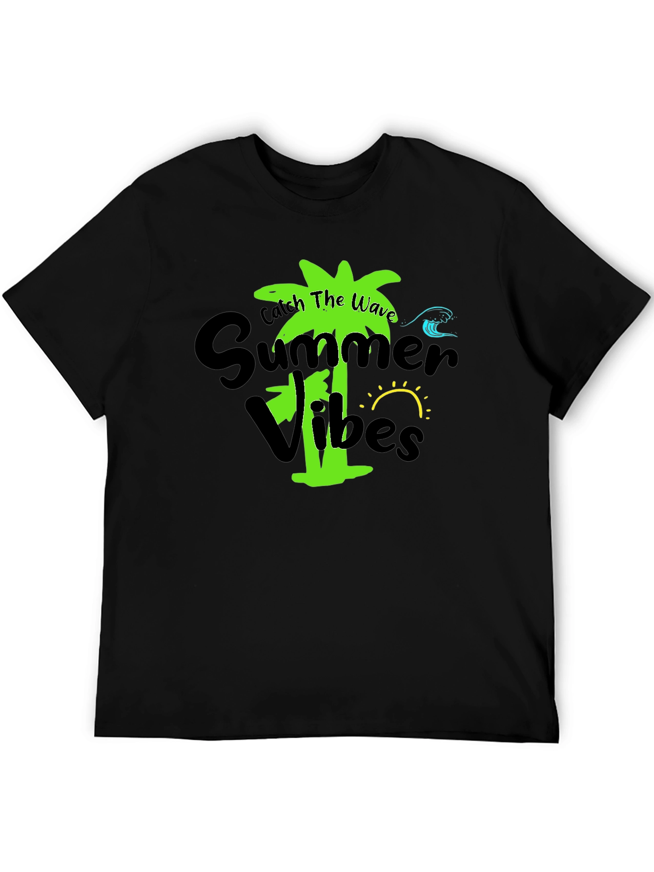 Summer Vibes Black Graphic T-Shirt Palm Tree