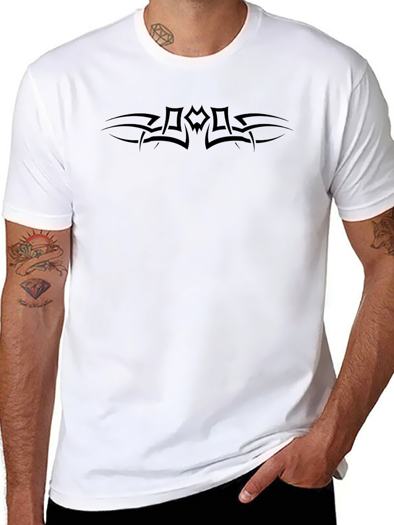 Mens Black Graphic Tee - Tribal Design
