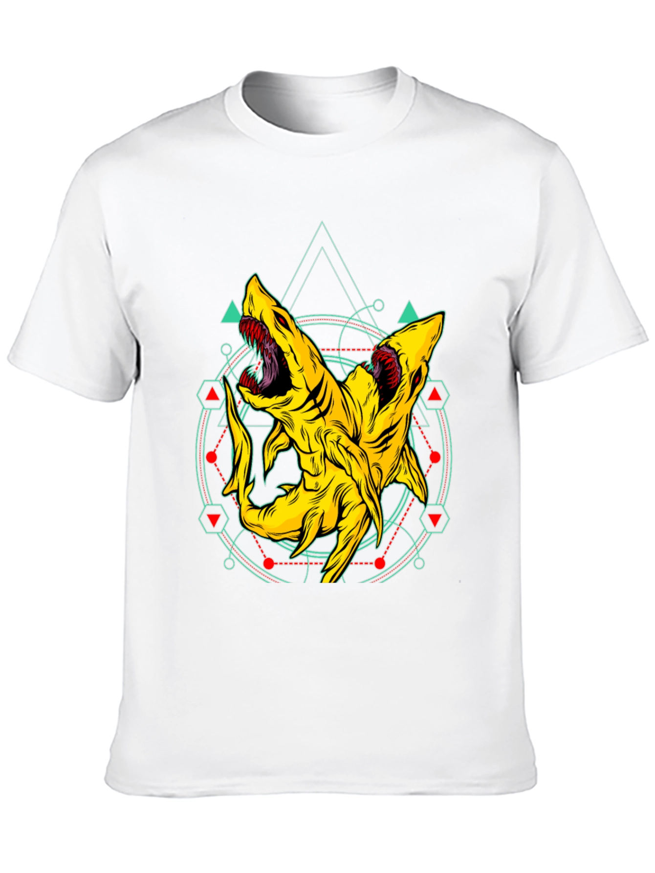 Two-Headed Shark Geometric T-Shirt - Black