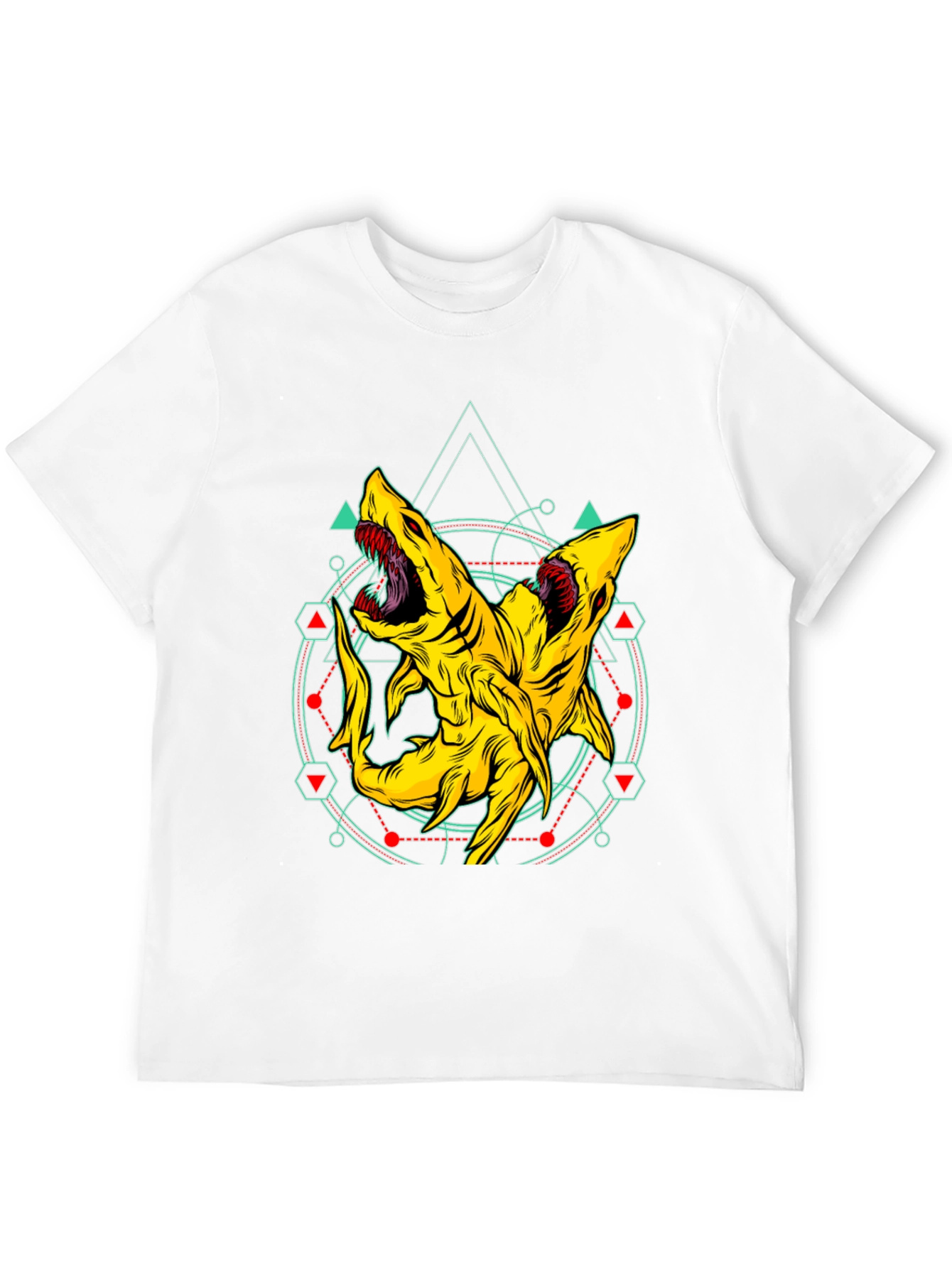 Two-Headed Shark Geometric T-Shirt - Black