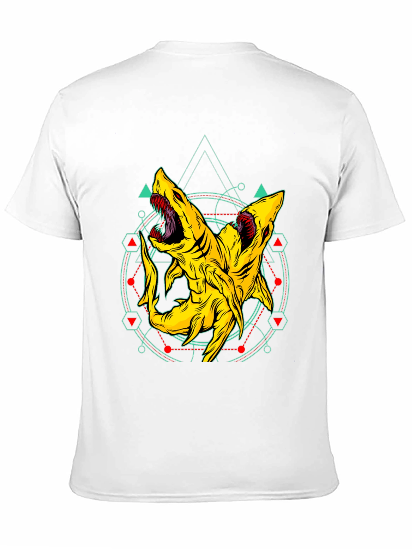 Two-Headed Shark Geometric T-Shirt - Black