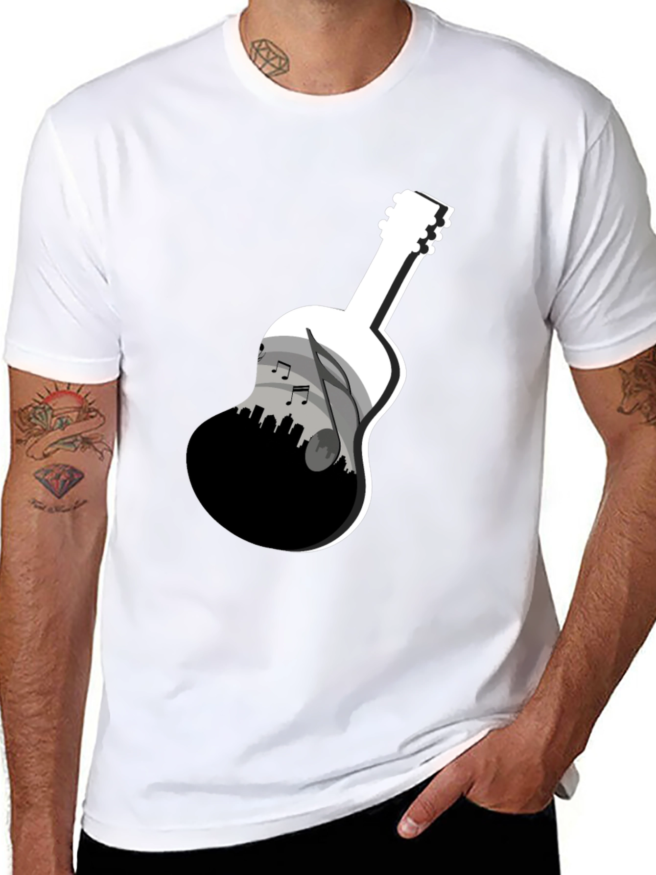 Guitar Skyline Graphic Tee - Black