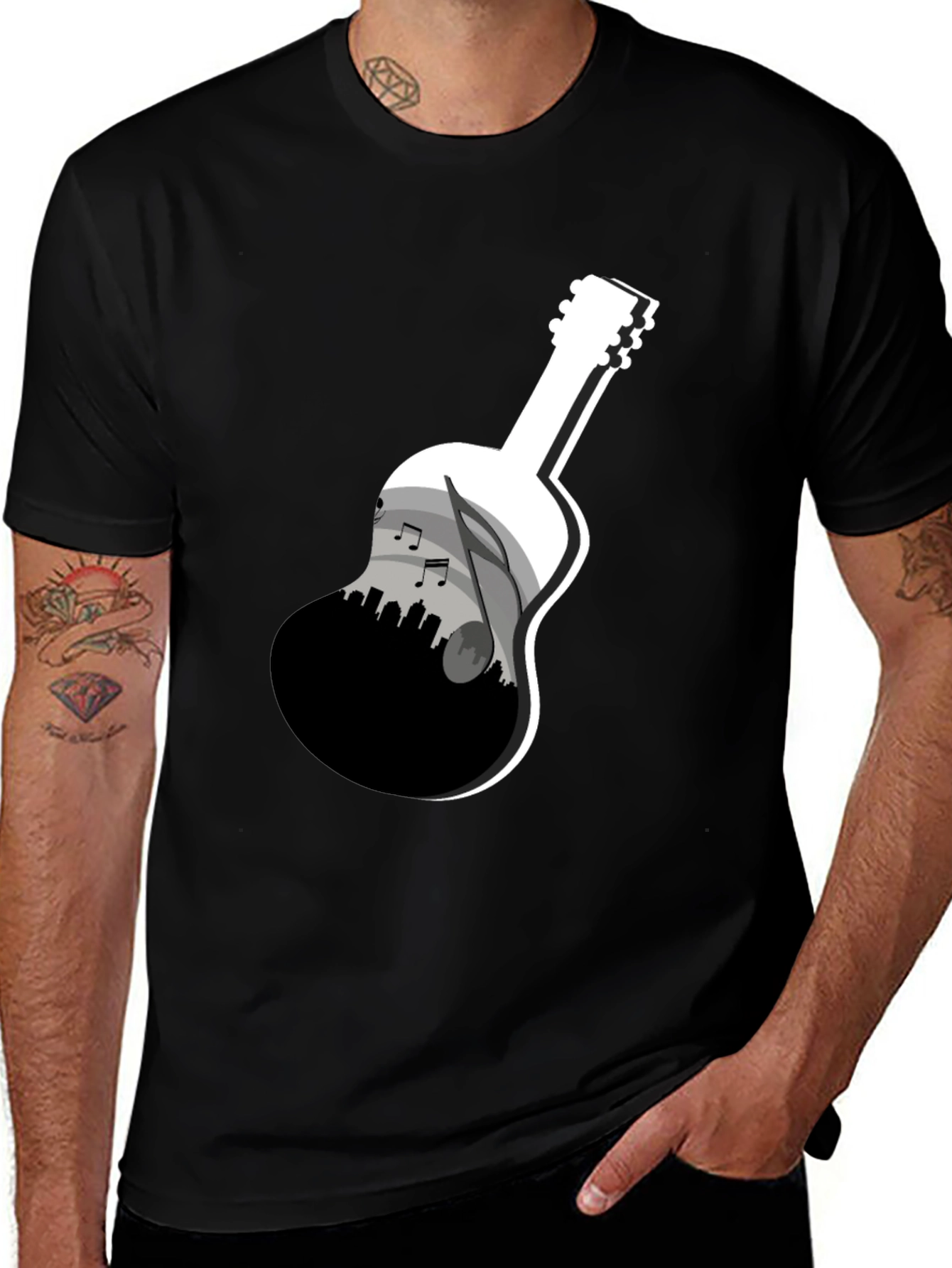 Guitar Skyline Graphic Tee - Black