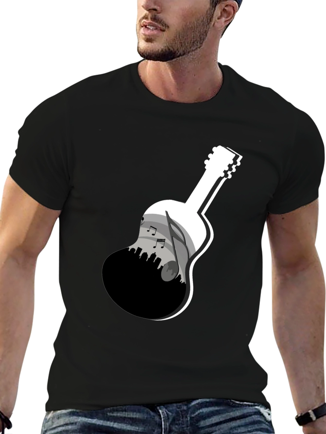 Guitar Skyline Graphic Tee - Black