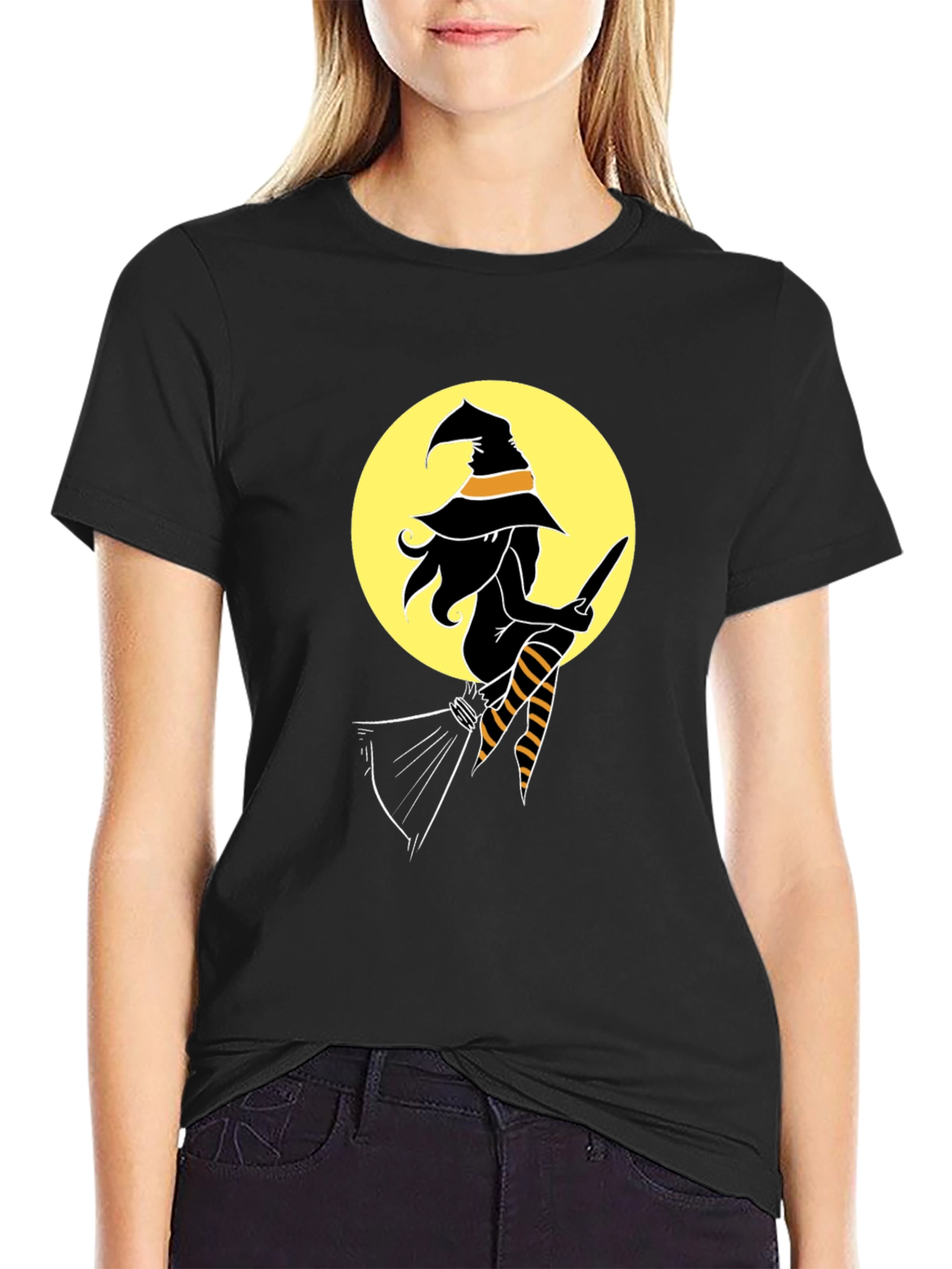Witch on Broom T-Shirt - Halloween Tee