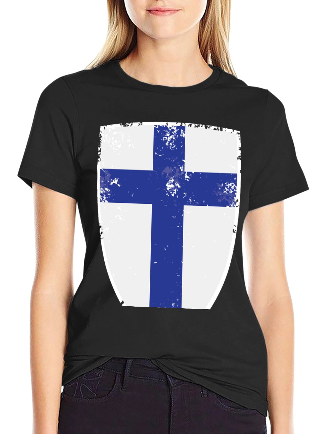 Finnish Flag Shield T-Shirt - Distressed Design