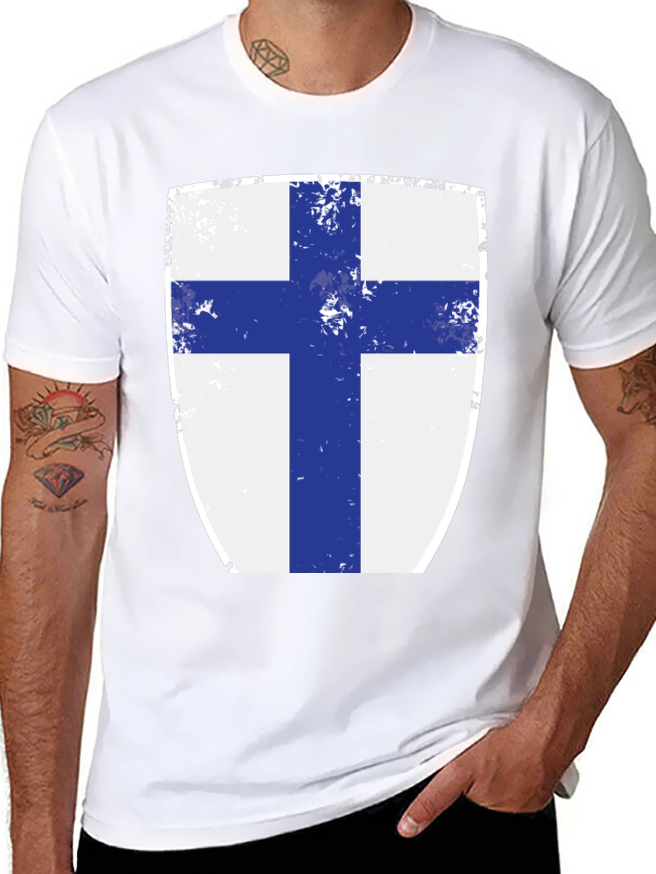 Finnish Flag Shield T-Shirt - Distressed Design