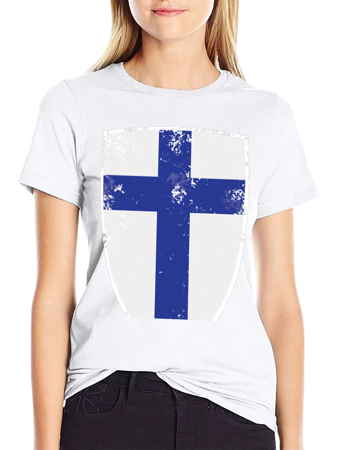 Finnish Flag Shield T-Shirt - Distressed Design