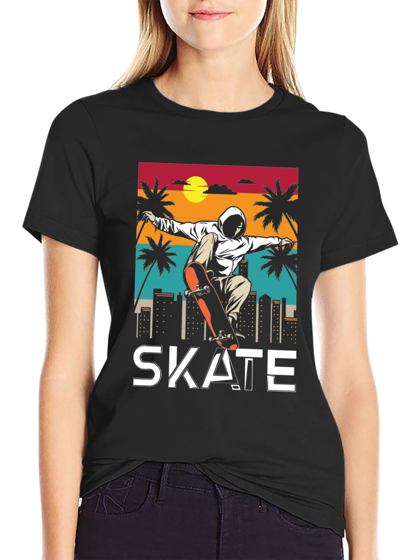 Skateboarding T-Shirt - Retro Sunset Design
