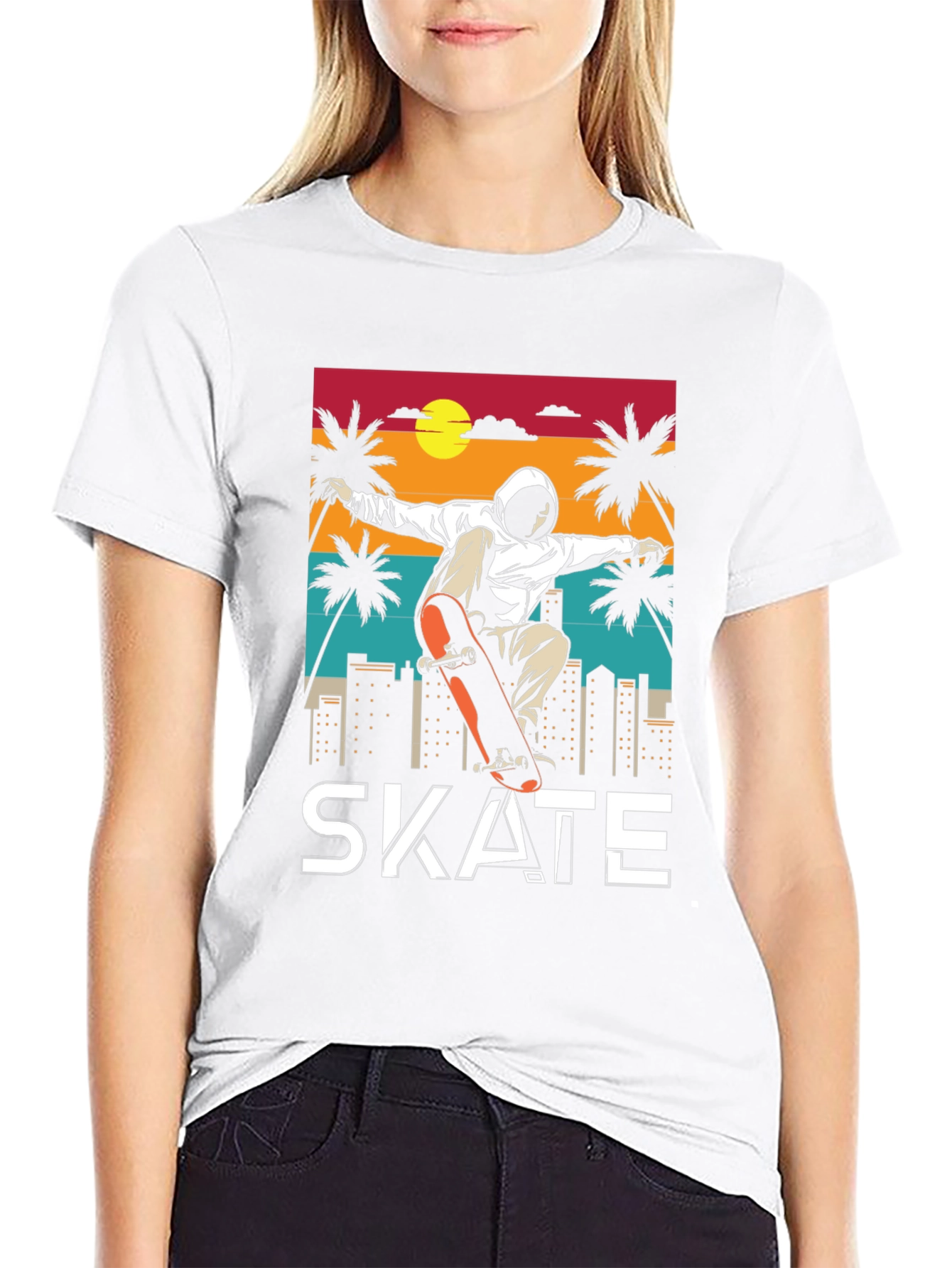 Skateboarding T-Shirt - Retro Sunset Design