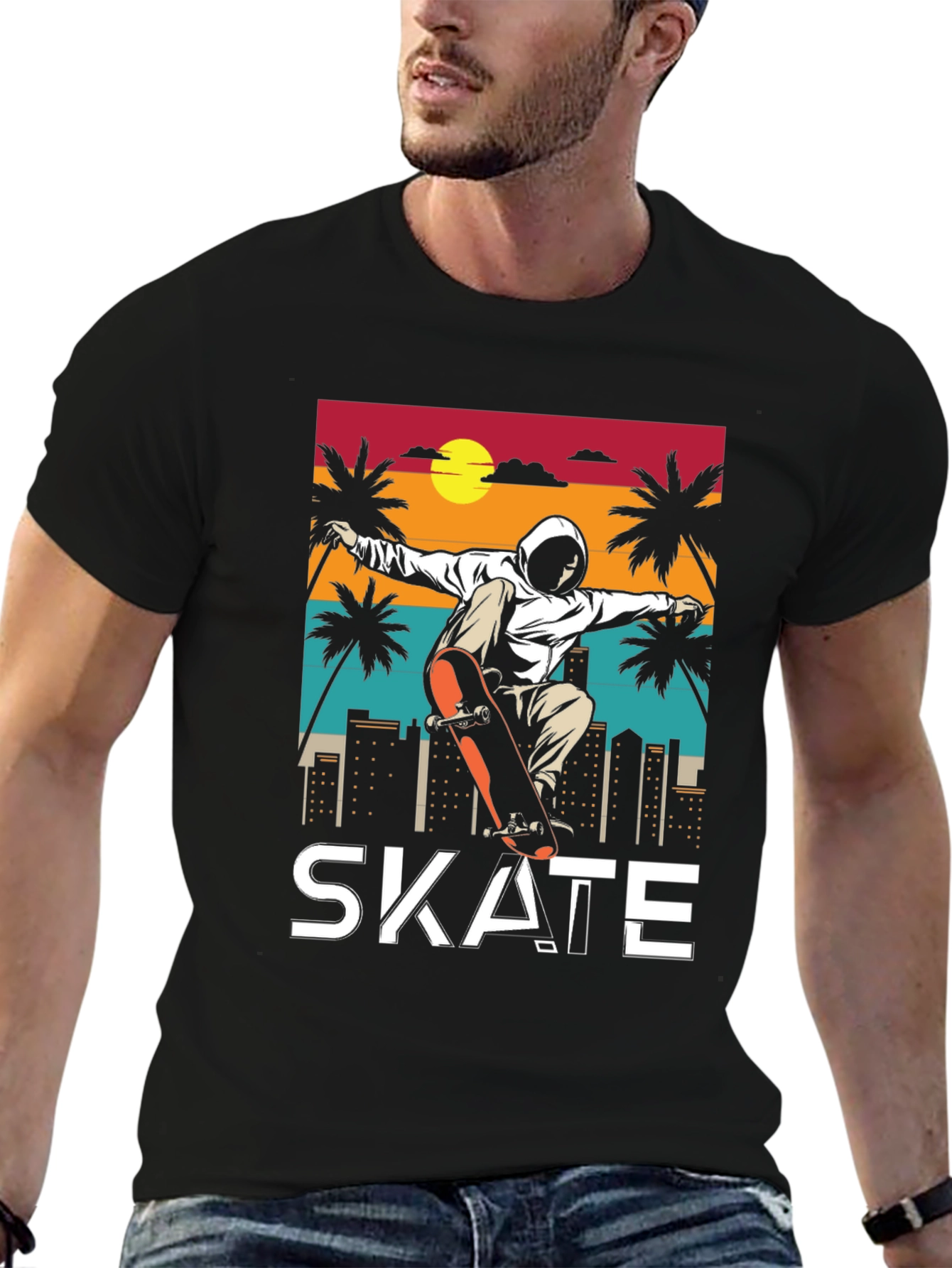 Skateboarding T-Shirt - Retro Sunset Design