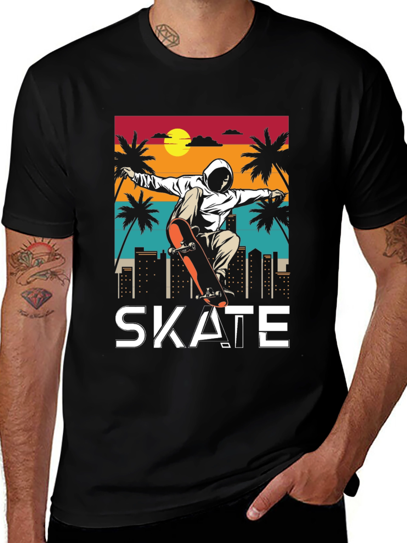 Skateboarding T-Shirt - Retro Sunset Design