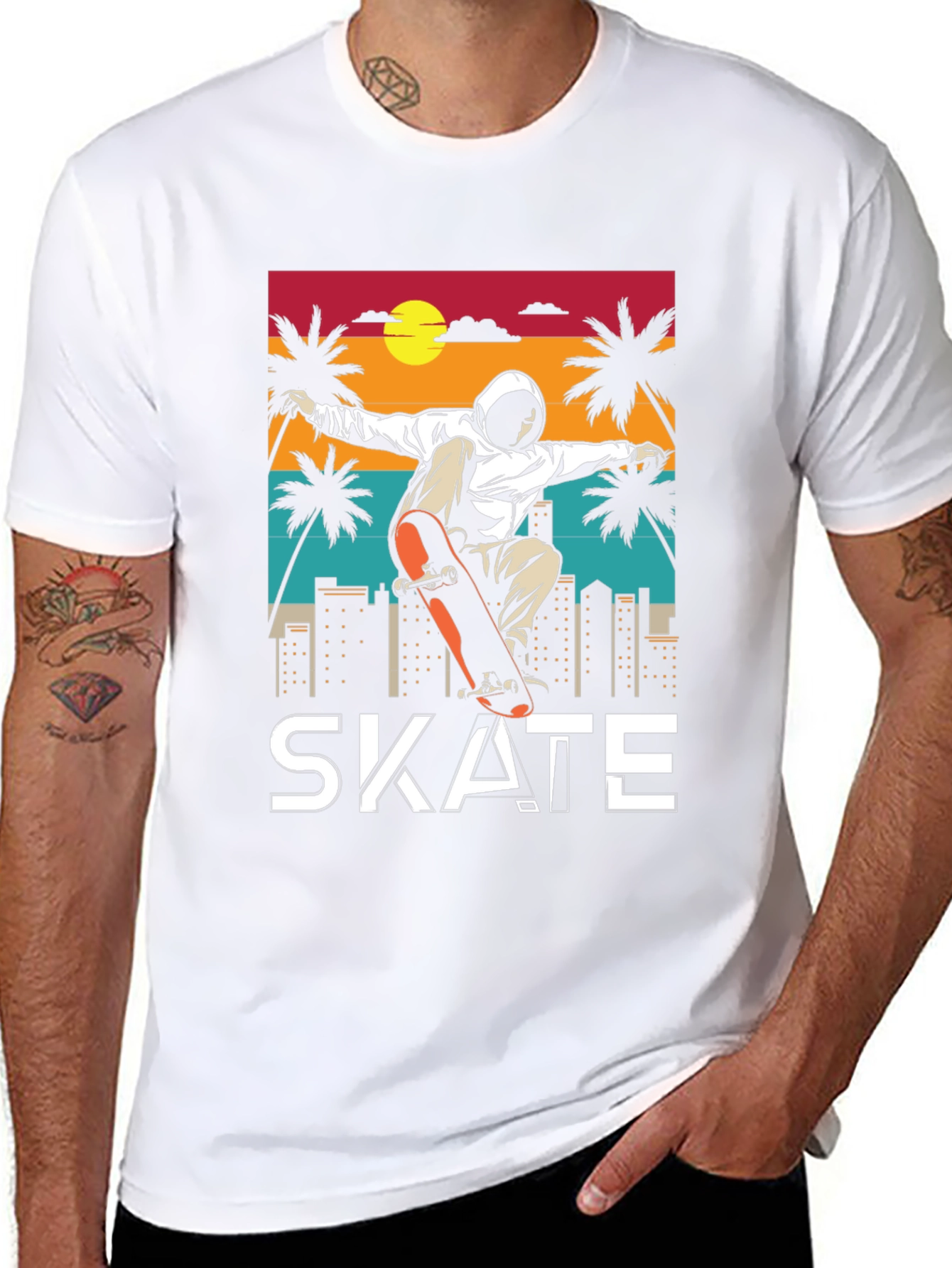 Skateboarding T-Shirt - Retro Sunset Design