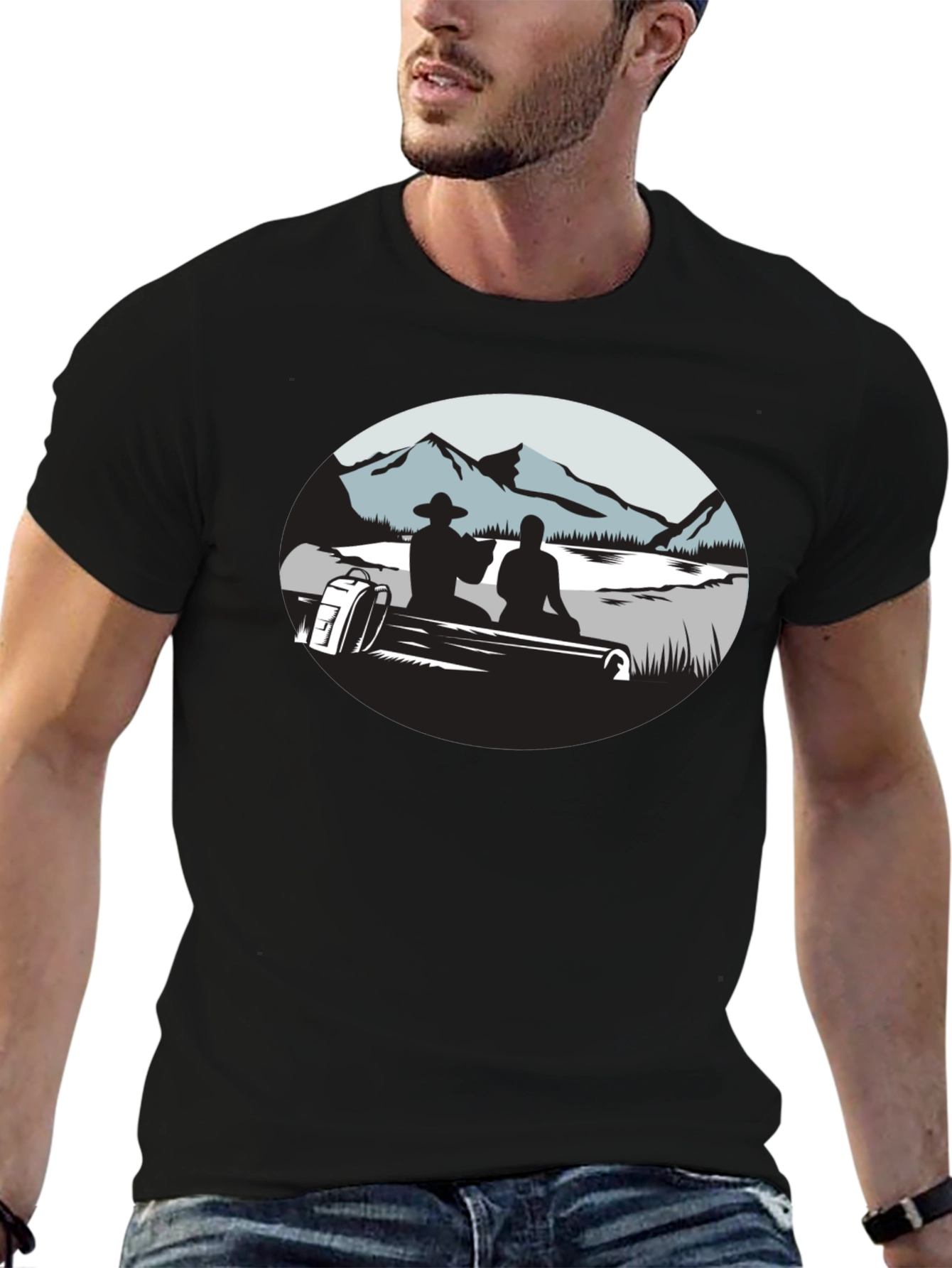 Mountain Silhouette Graphic Black T-Shirt