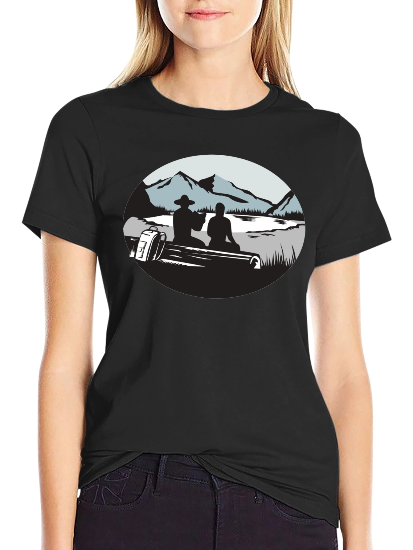 Mountain Silhouette Graphic Black T-Shirt