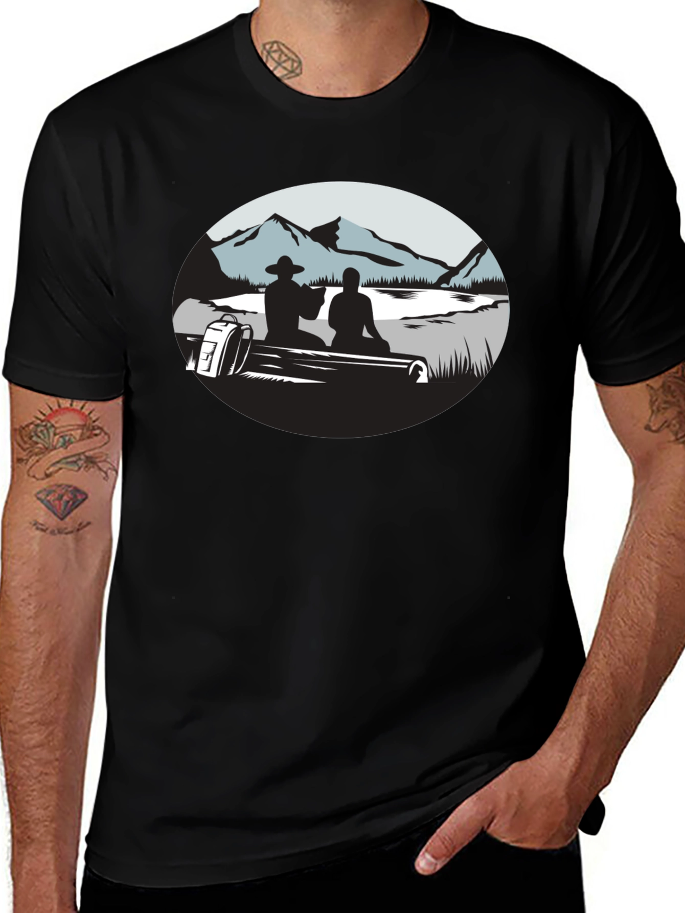 Mountain Silhouette Graphic Black T-Shirt
