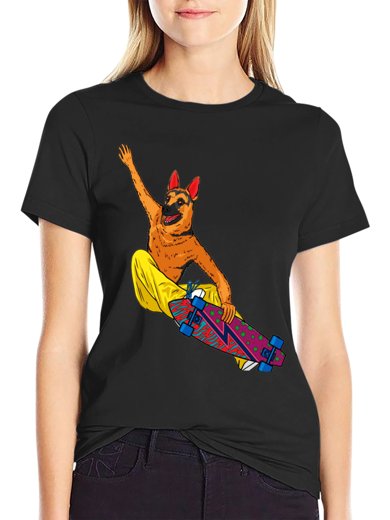 Dog Riding Skateboard Graphic T-Shirt